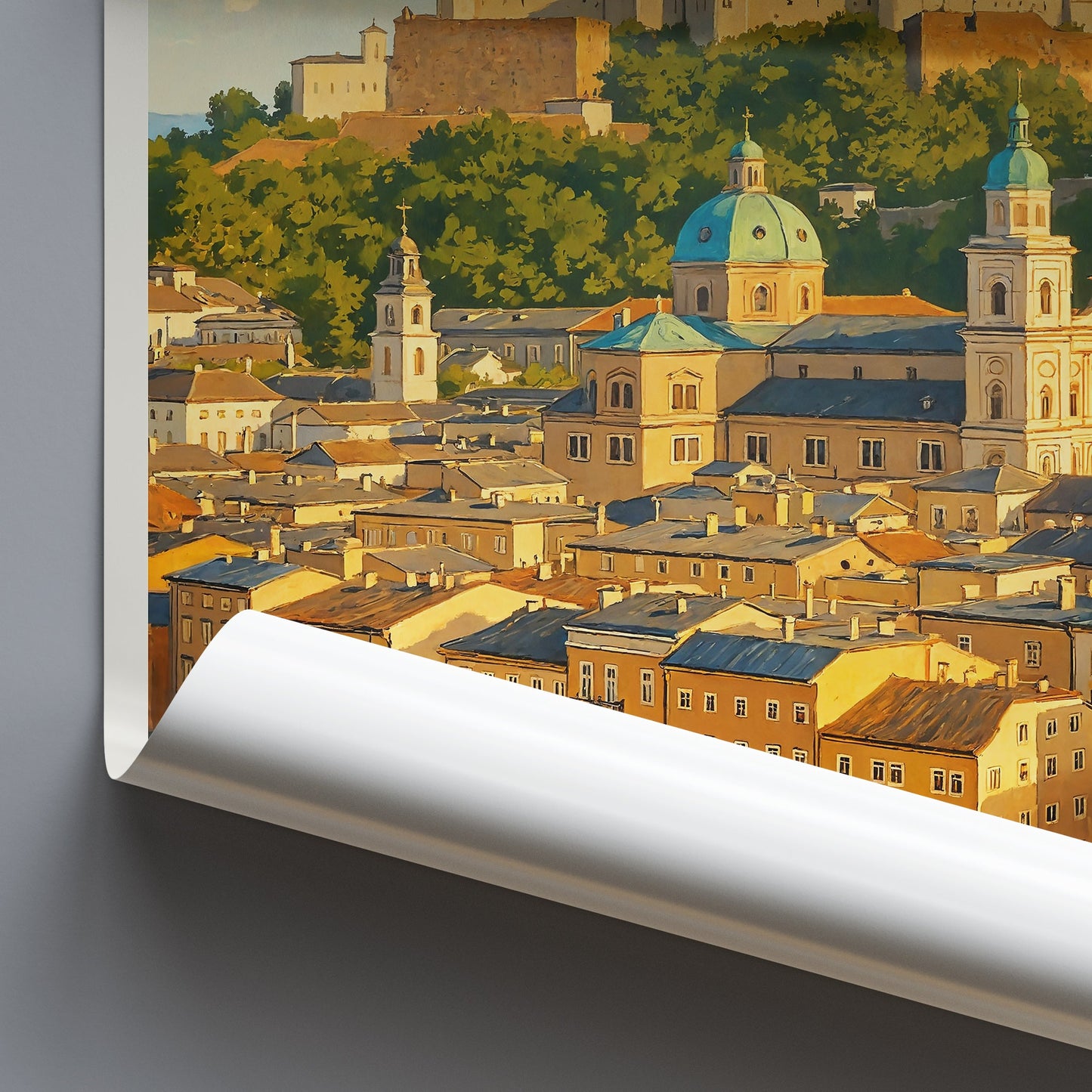 Salzburg Travel Poster, Austria Cityscape Wall Art | Hohensalzburg Fortress Print | European Home Decor & Gift