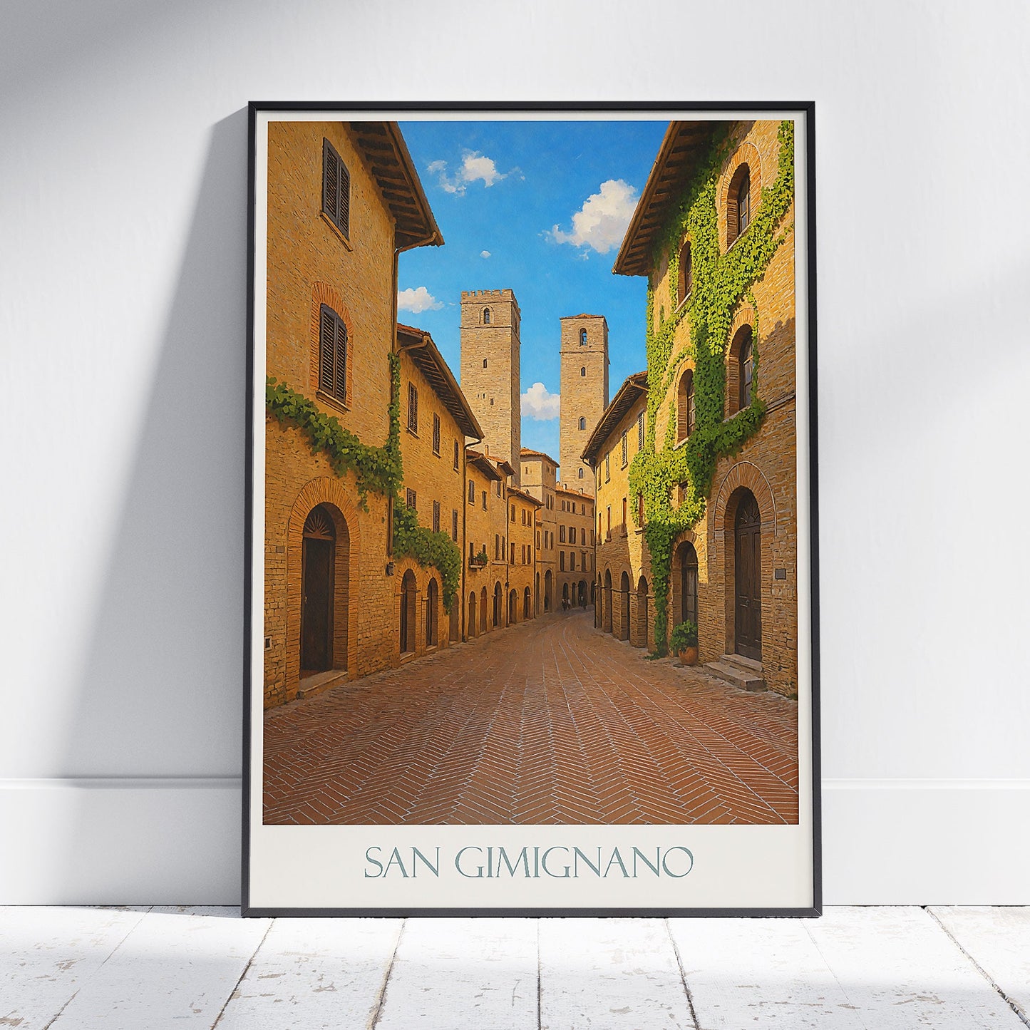 San Gimignano Travel Poster, Italy | Medieval Towers Tuscany Wall Art Print | Historic Town Decor | Italian Art Gift