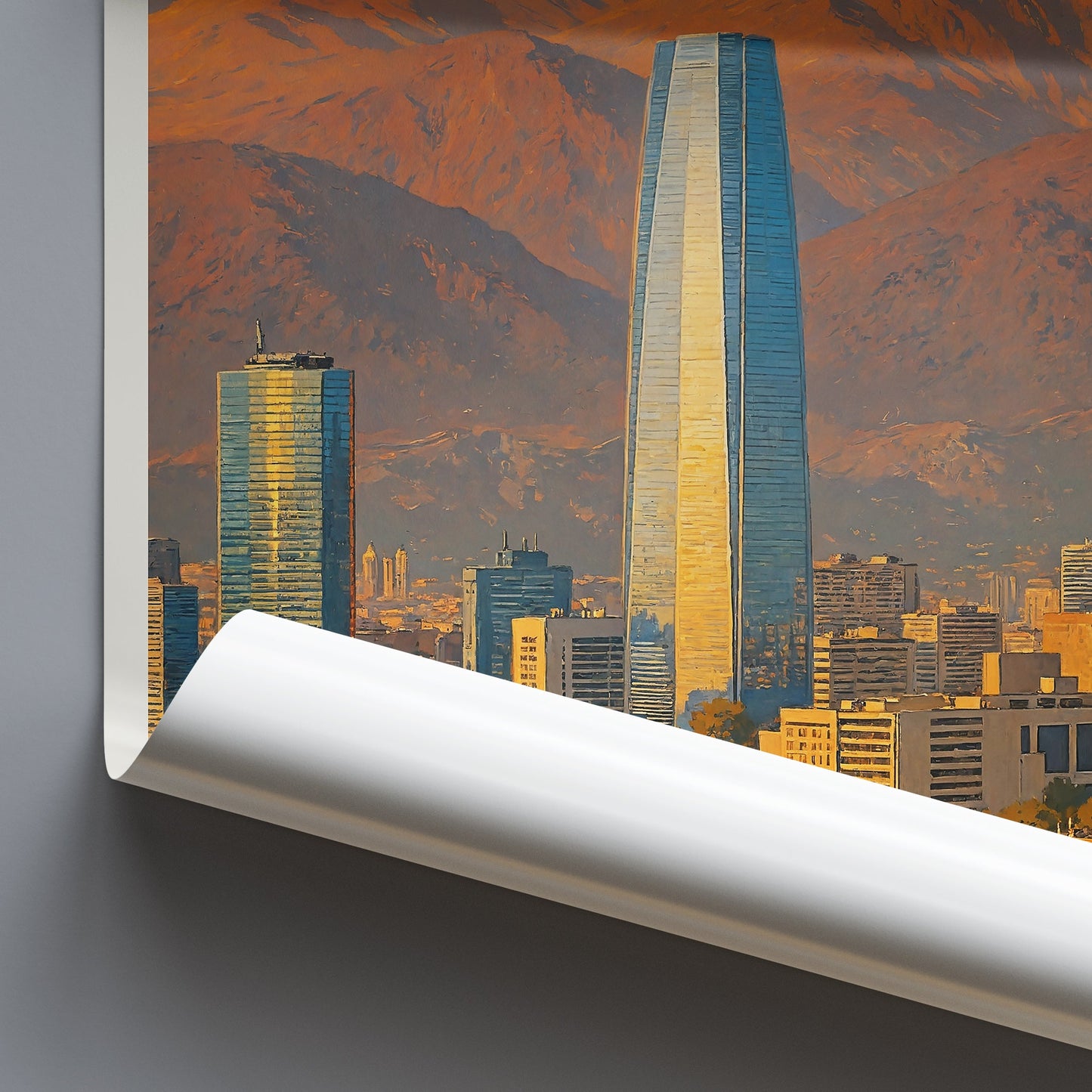 Santiago Travel Poster, Costanera Center & Andes Mountains | Chile Cityscape Art Print | Modern Home Decor | South America Wall Art