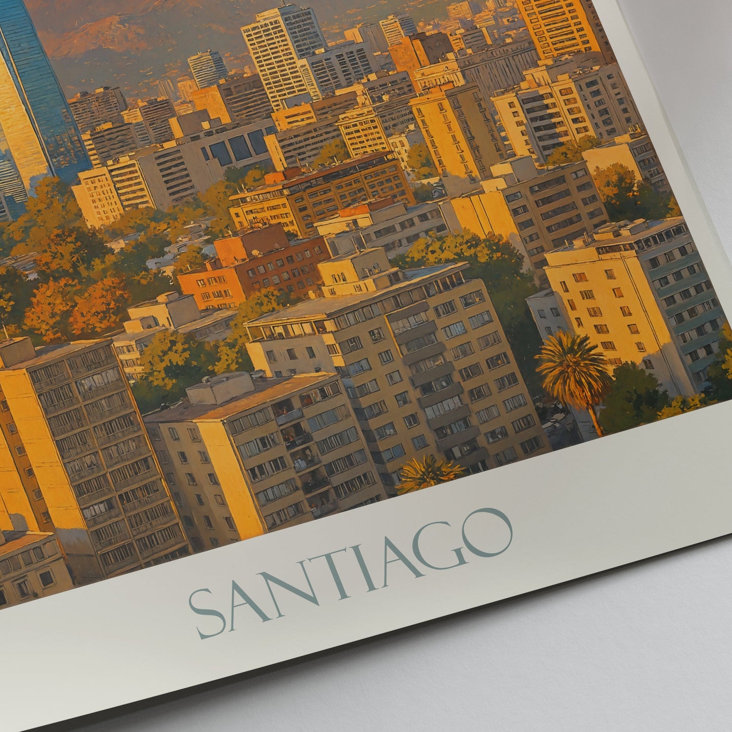 Santiago Travel Poster, Costanera Center & Andes Mountains | Chile Cityscape Art Print | Modern Home Decor | South America Wall Art