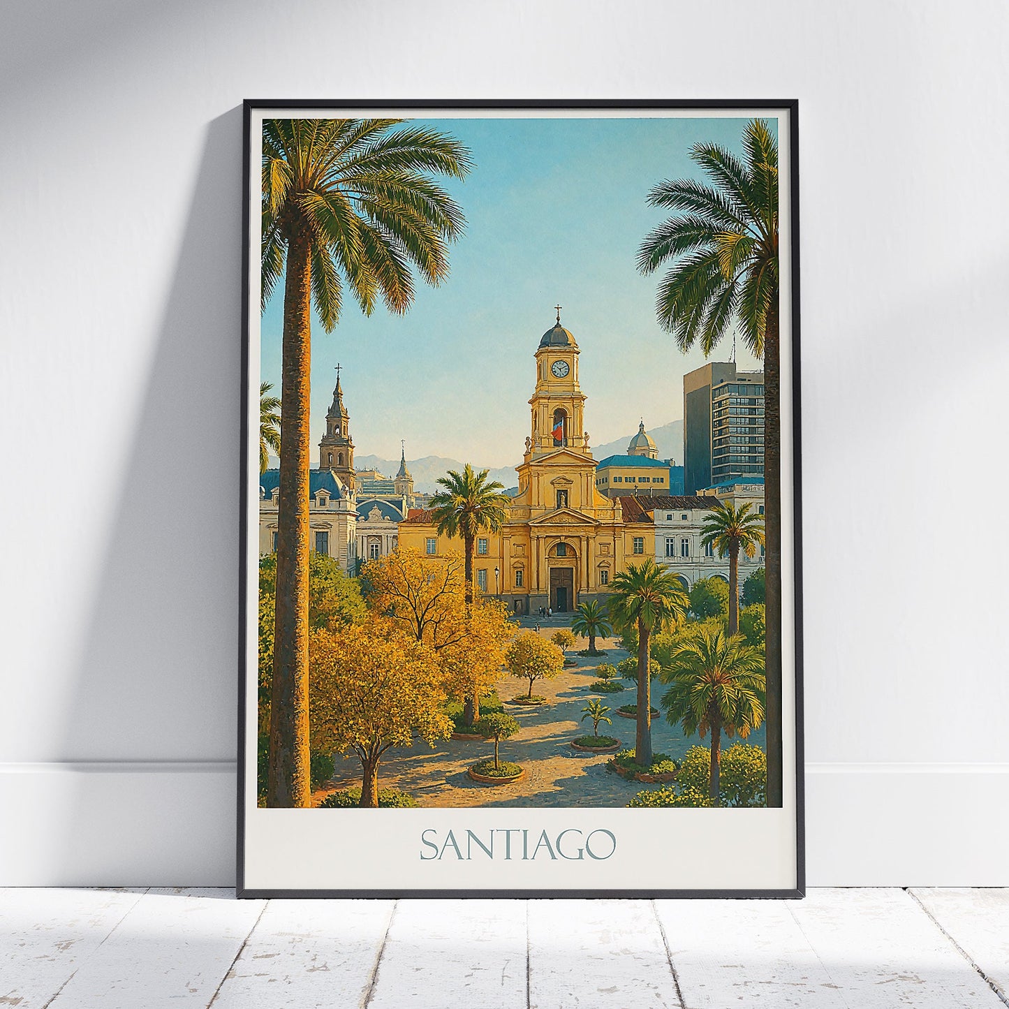 Santiago Chile Travel Poster, Plaza de Armas ~ Vibrant Cityscape Art Print | South America Home Decor | Unique Vacation Gift