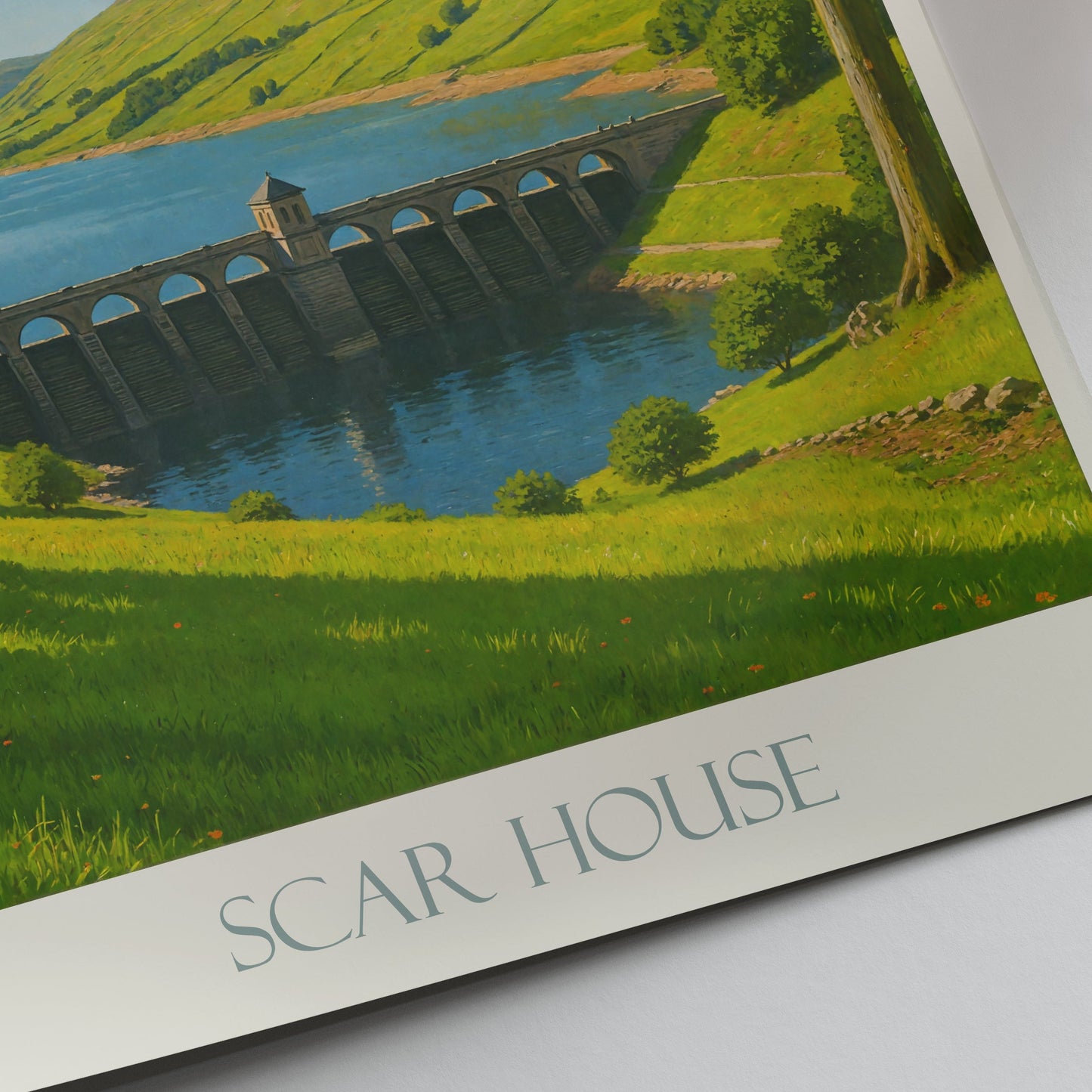 Scar House Reservoir Travel Poster | Yorkshire Dales England Art Print | Scenic Nature Landscape Wall Decor