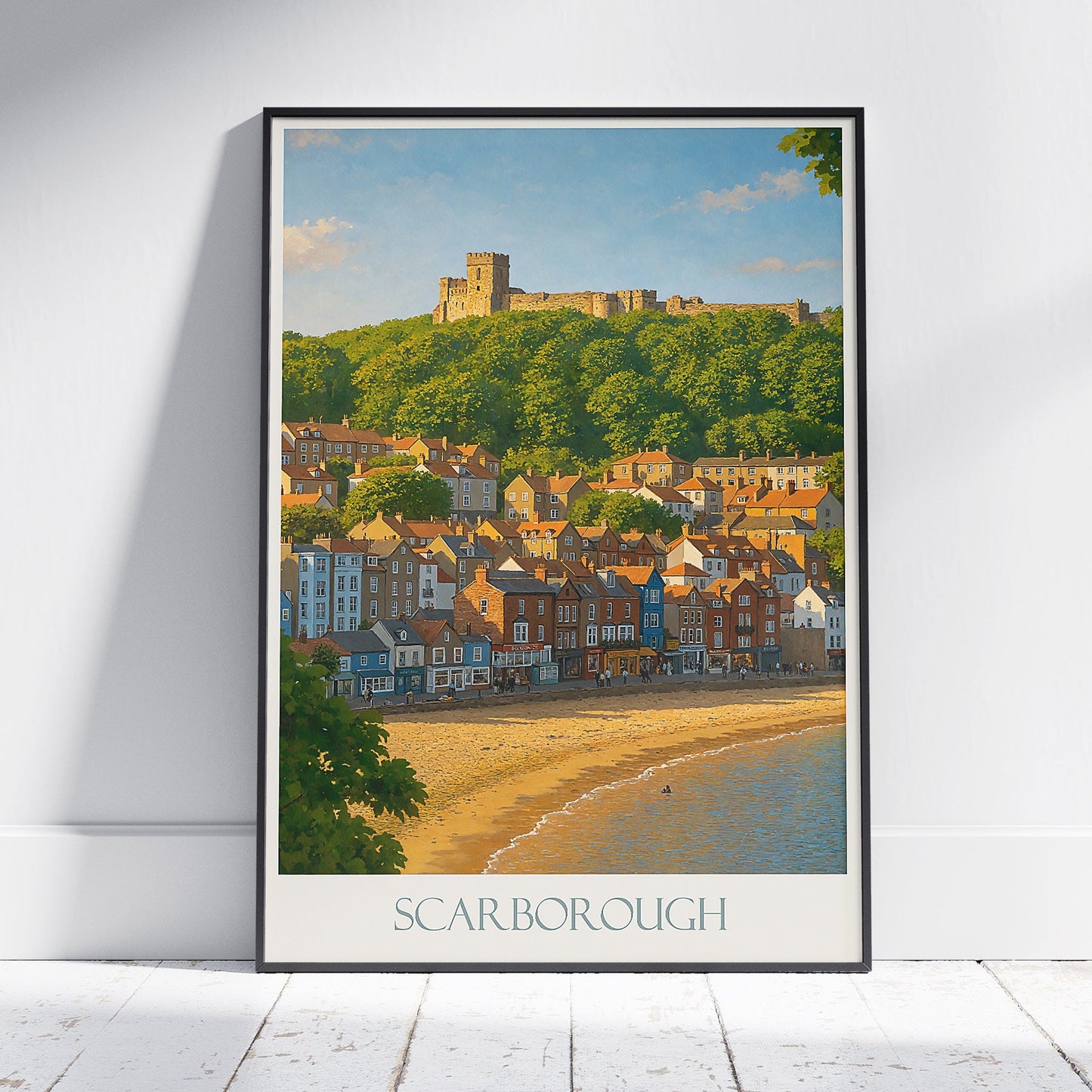 Scarborough Travel Poster, Castle & South Bay View | North Yorkshire Seaside Art | English Coastal Wall Decor Print