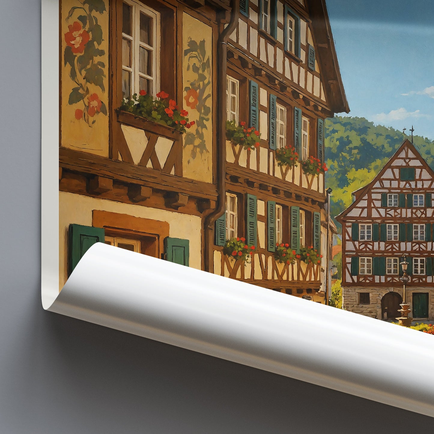 Schiltach Travel Poster, Medieval Market Square ~ Germany Half-Timbered Town Art | Historic Village Wall Decor Print