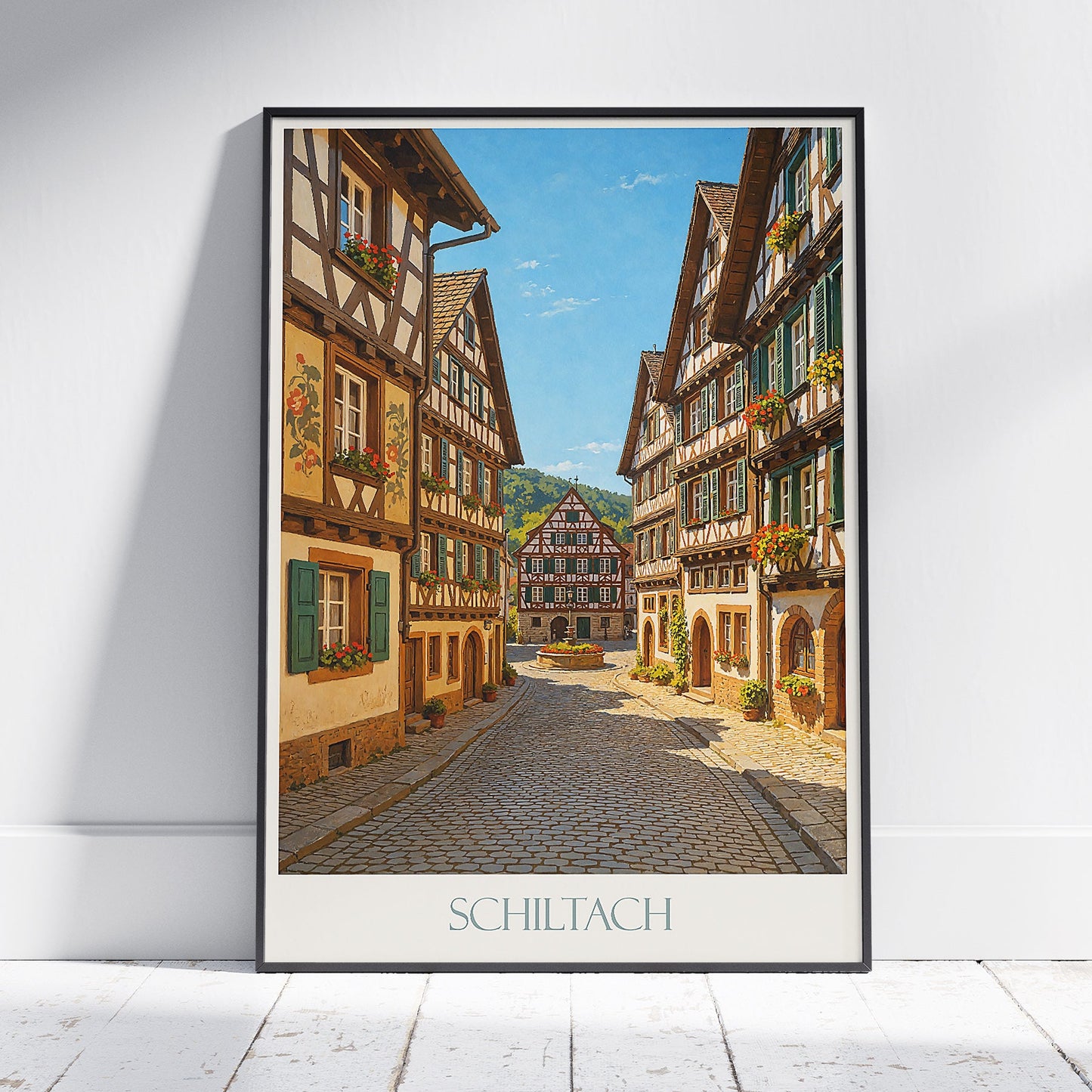 Schiltach Travel Poster, Medieval Market Square ~ Germany Half-Timbered Town Art | Historic Village Wall Decor Print