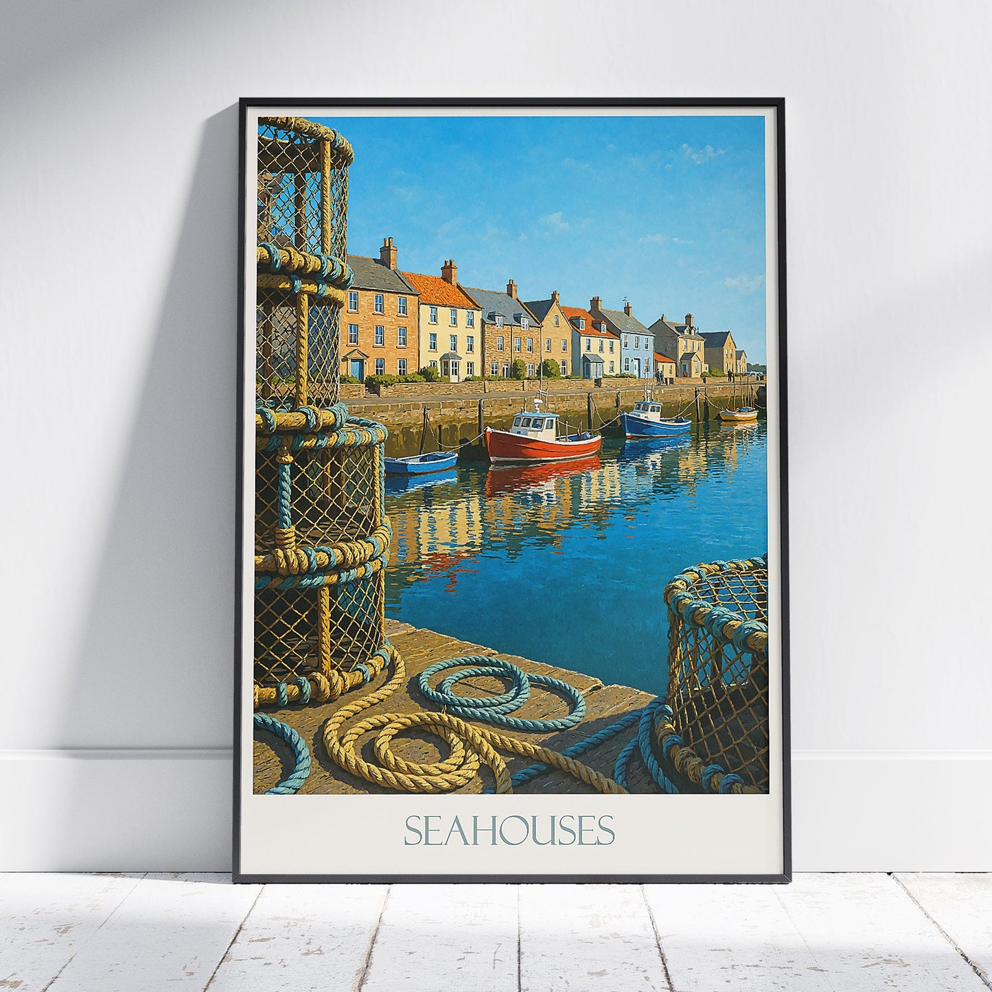 Seahouses Harbour Travel Poster | Northumberland Coastal Art Print | Fishing Village Wall Art Decor | UK Vacation Gift