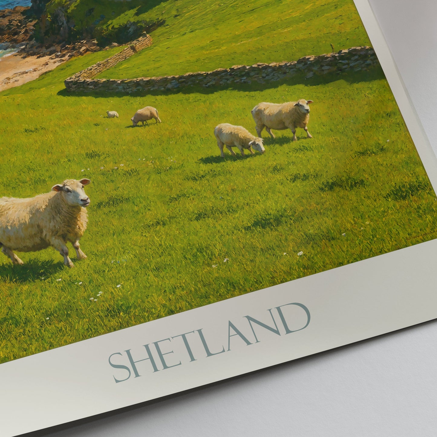 Shetland Islands Travel Poster | Ancient Broch Scotland Wall Art | Sheep Landscape Print | UK Island Home Decor | Scenic Gift