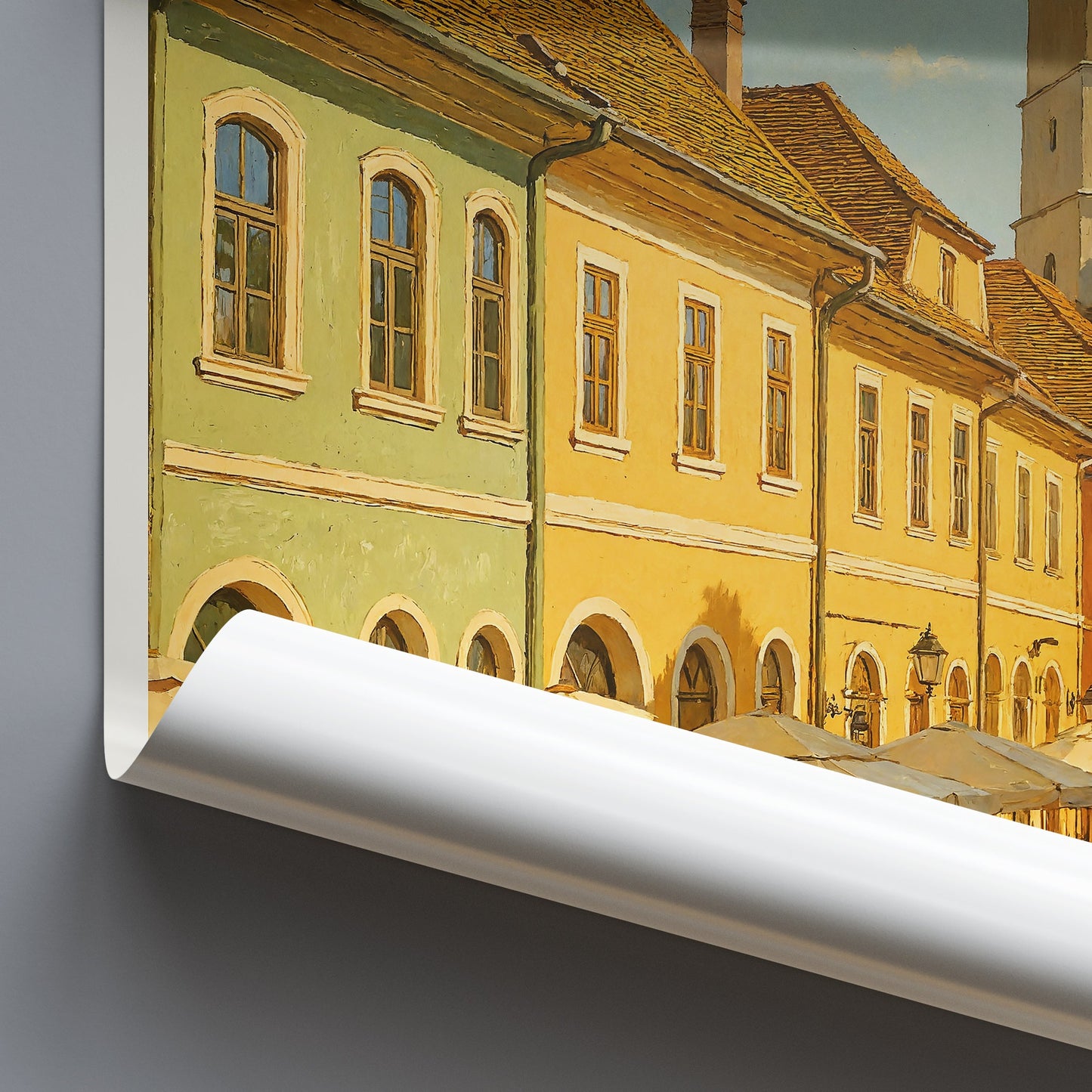 Sibiu Travel Poster | Charming Romania Streetscape Art Print | Old Town Wall Decor | European Cityscape Gift