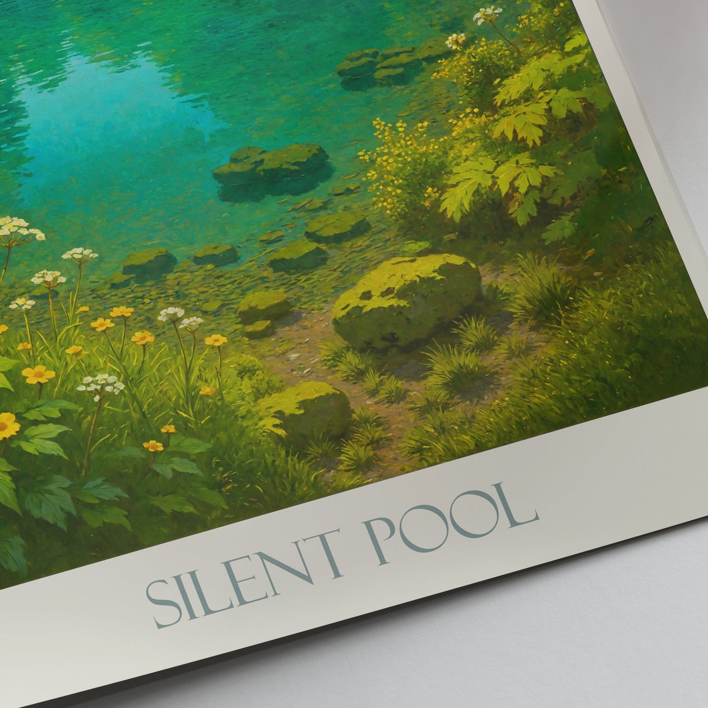 Silent Pool Travel Poster, Surrey England Art Print | Tranquil Lake Wall Art | Woodland Nature Home Decor