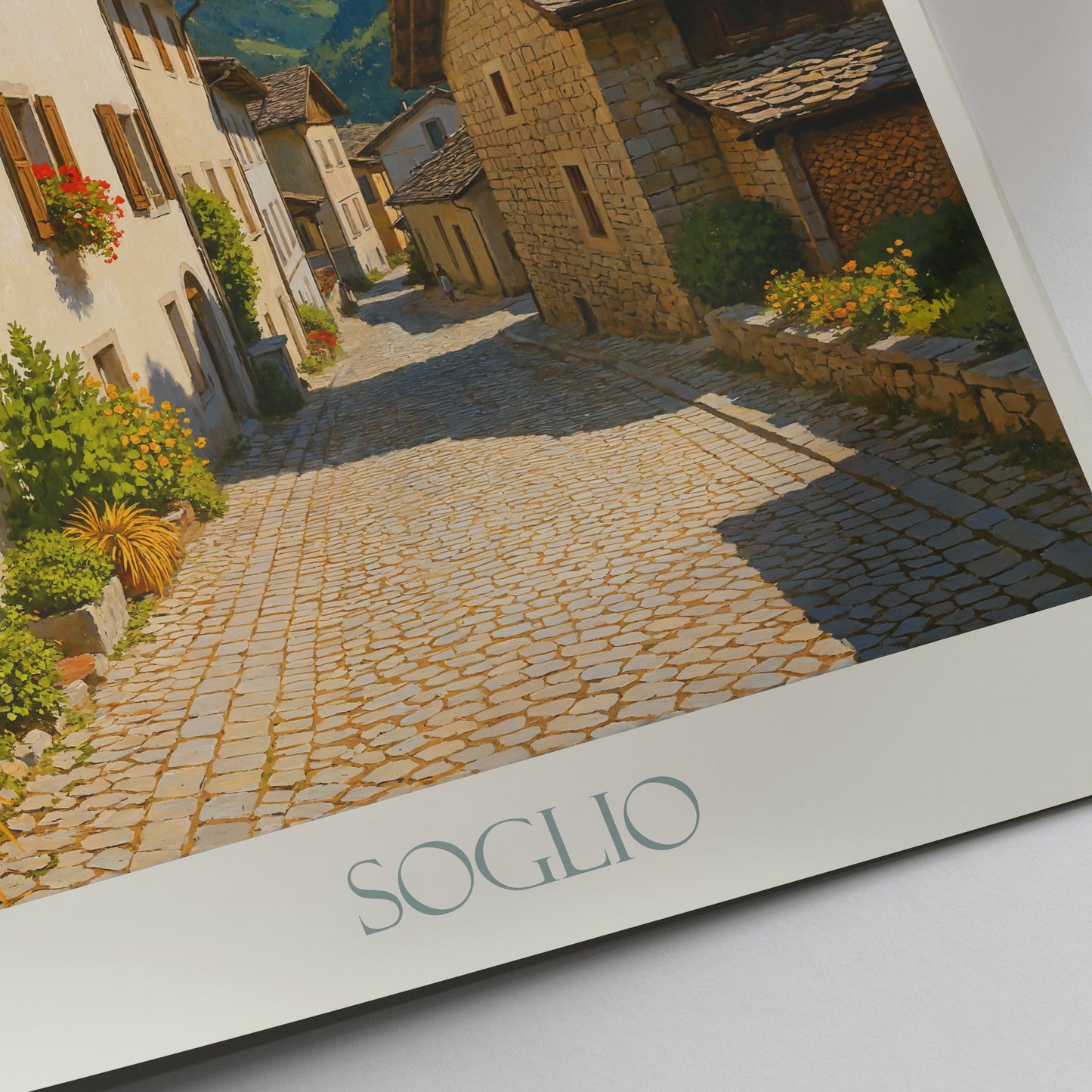 Soglio Switzerland Travel Poster | Charming Alpine Village Street Scene Painted Art Print | European Mountain Landscape Wall Decor