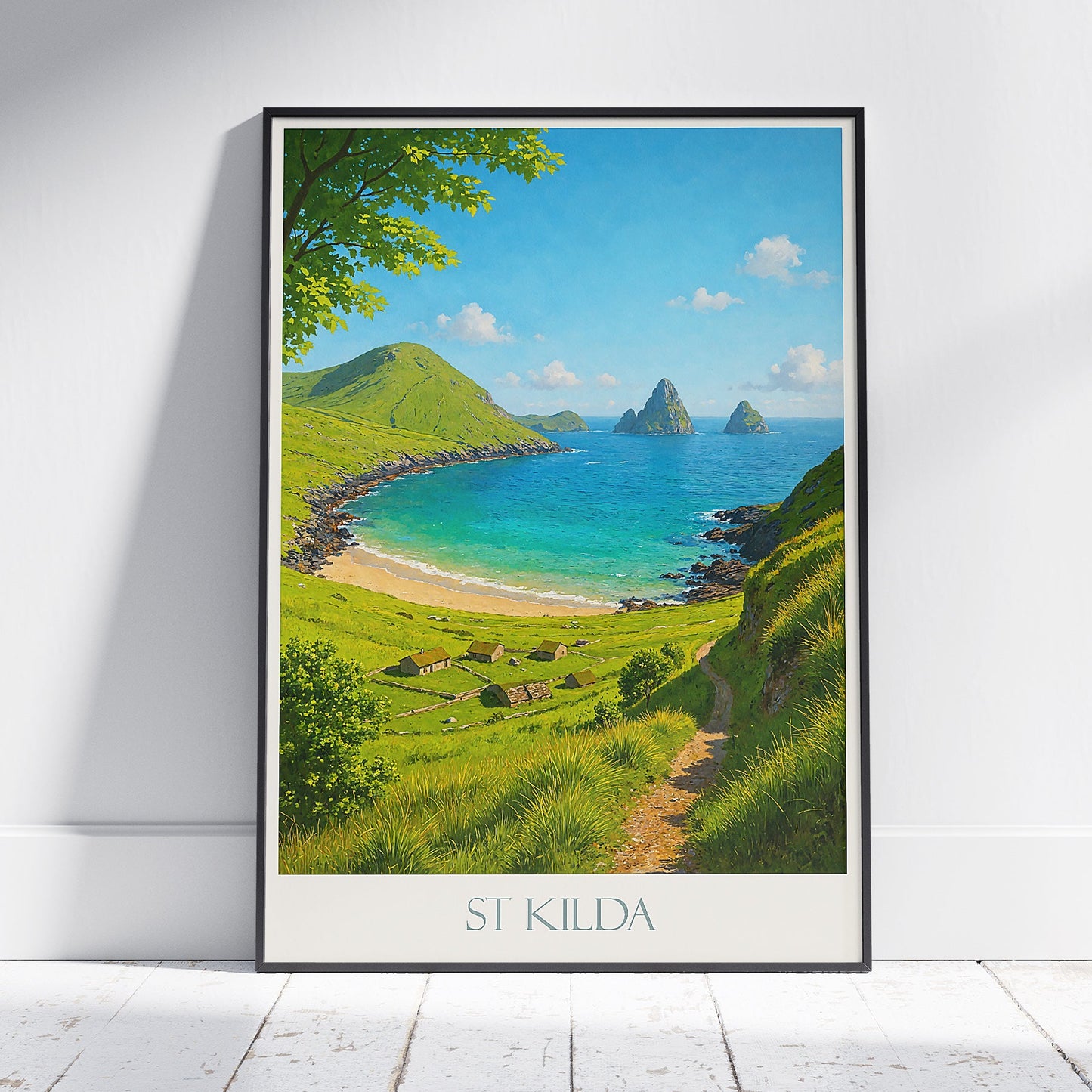 St Kilda Travel Poster | Remote Scottish Isles Coastal Art Print | Highlands Home Decor
