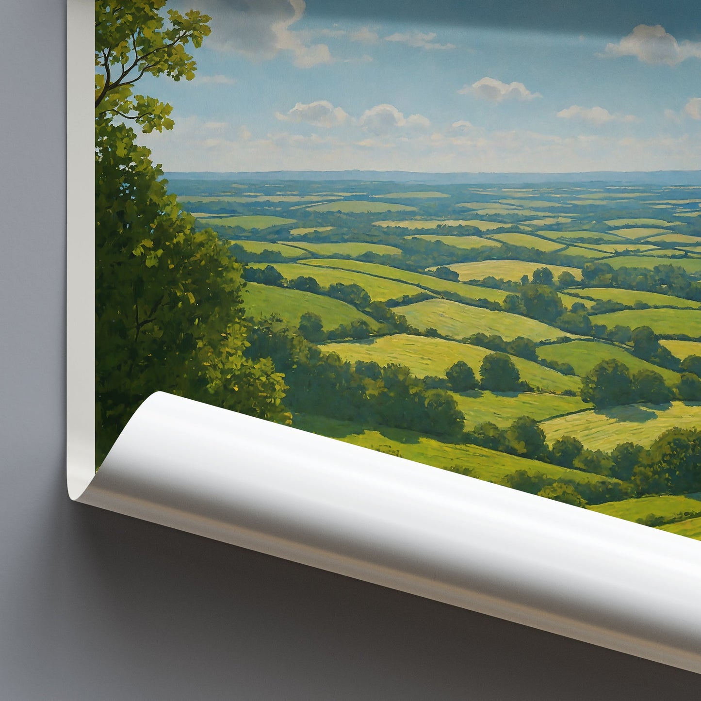Staple Hill Panorama Travel Poster | English Countryside Landscape Print | Green Hills Nature Wall Art & Home Decor
