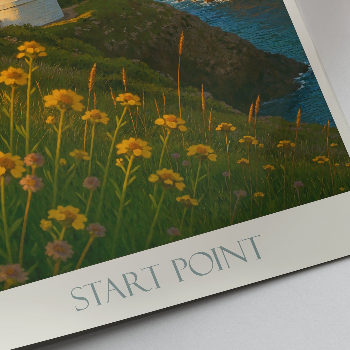 Start Point Lighthouse Travel Poster | Golden Hour Devon England Coastal Art Print | Scenic Seascape Wall Decor