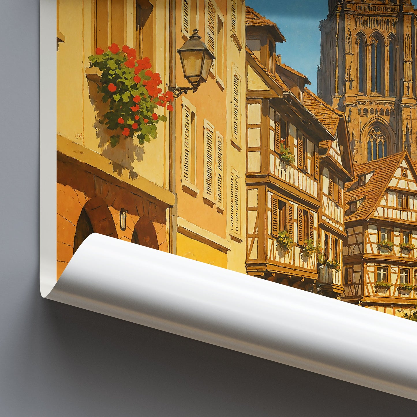 Strasbourg Travel Poster | Petite France Cathedral Art Print | Alsatian Half-Timber Houses Wall Decor