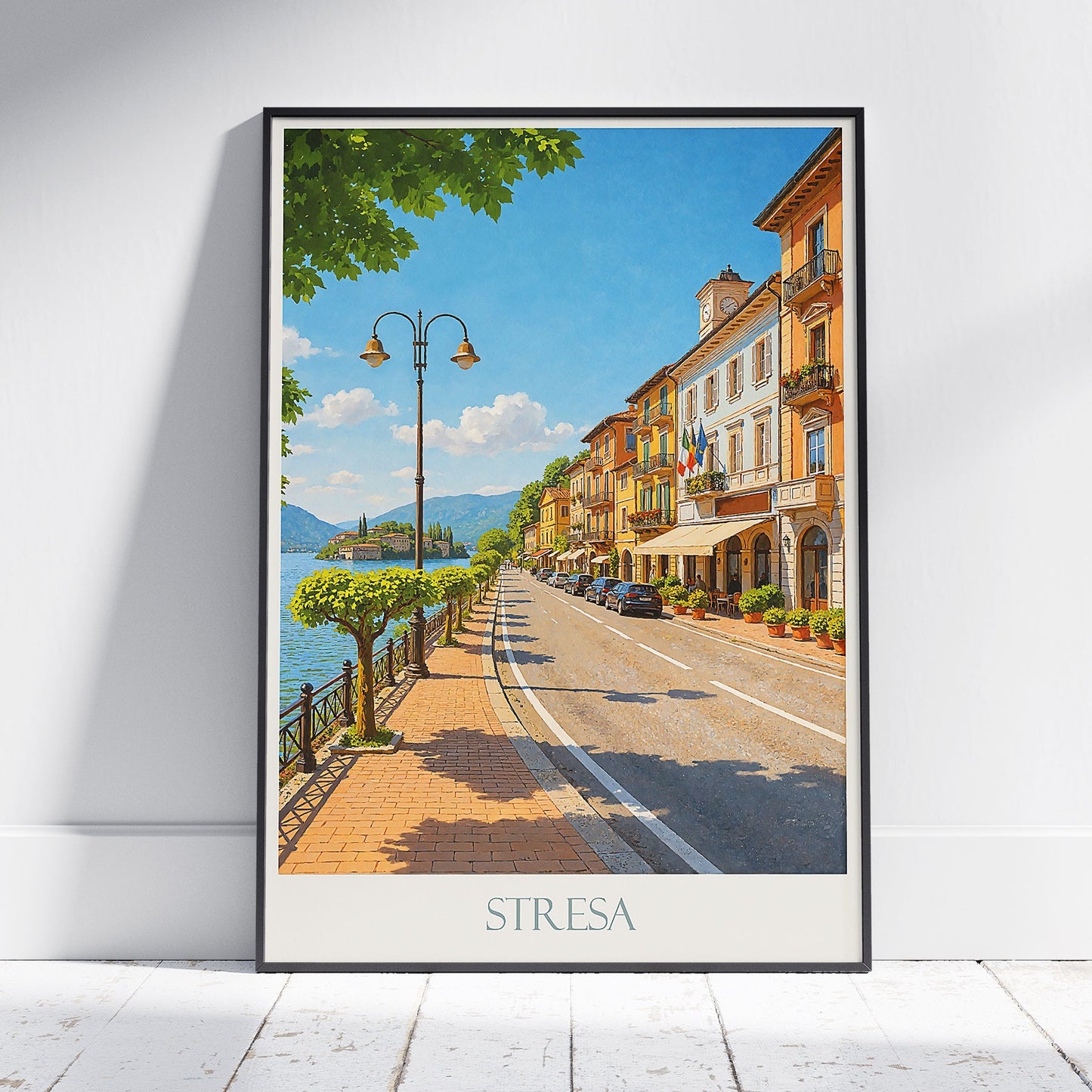 Stresa Travel Poster, Lake Maggiore Italy ~ Lakeside Promenade Art Print | Italian Lake District Wall Decor Gift