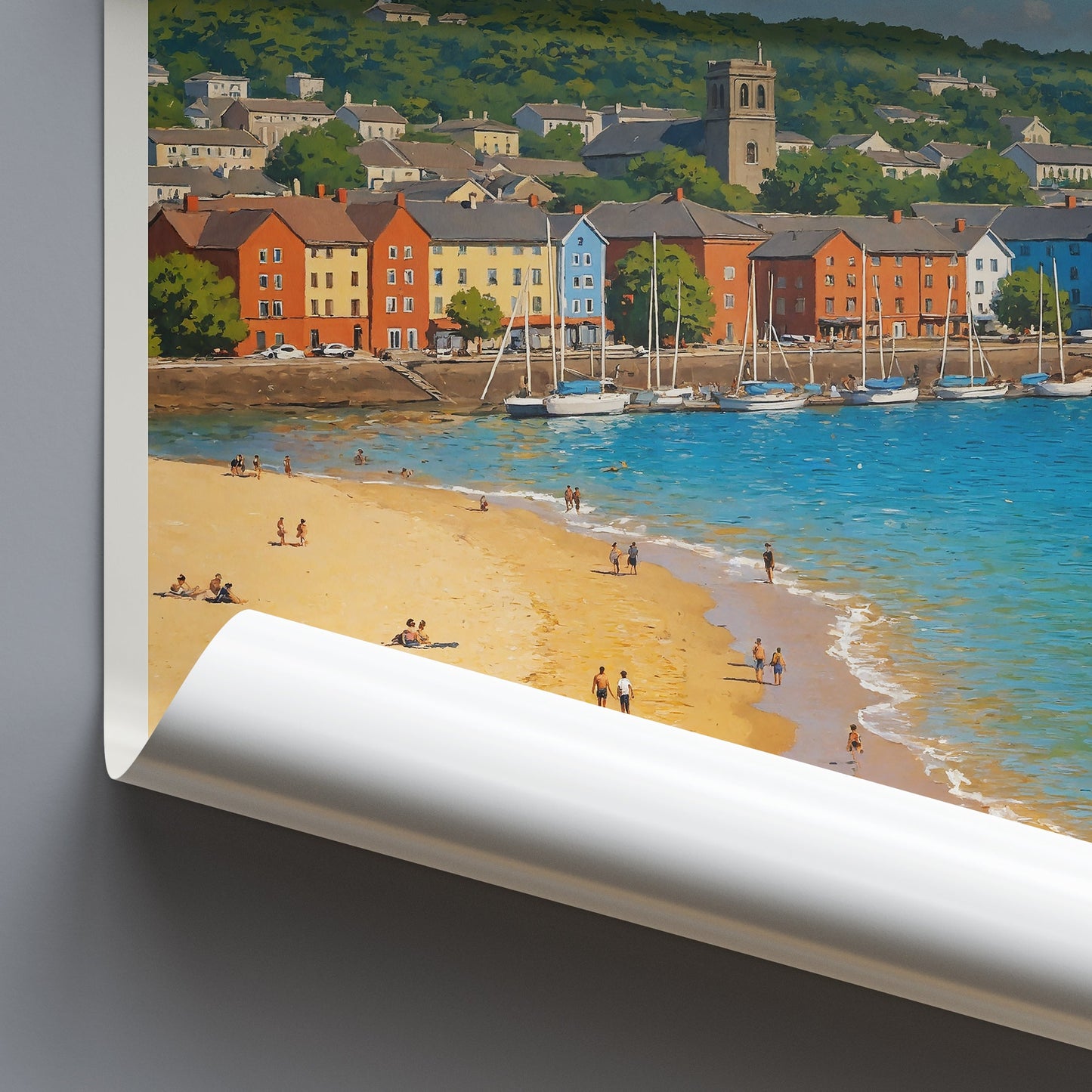 Swansea Travel Poster | Wales Beach Art Print | UK Coastal Cityscape | Impasto Style Wall Art