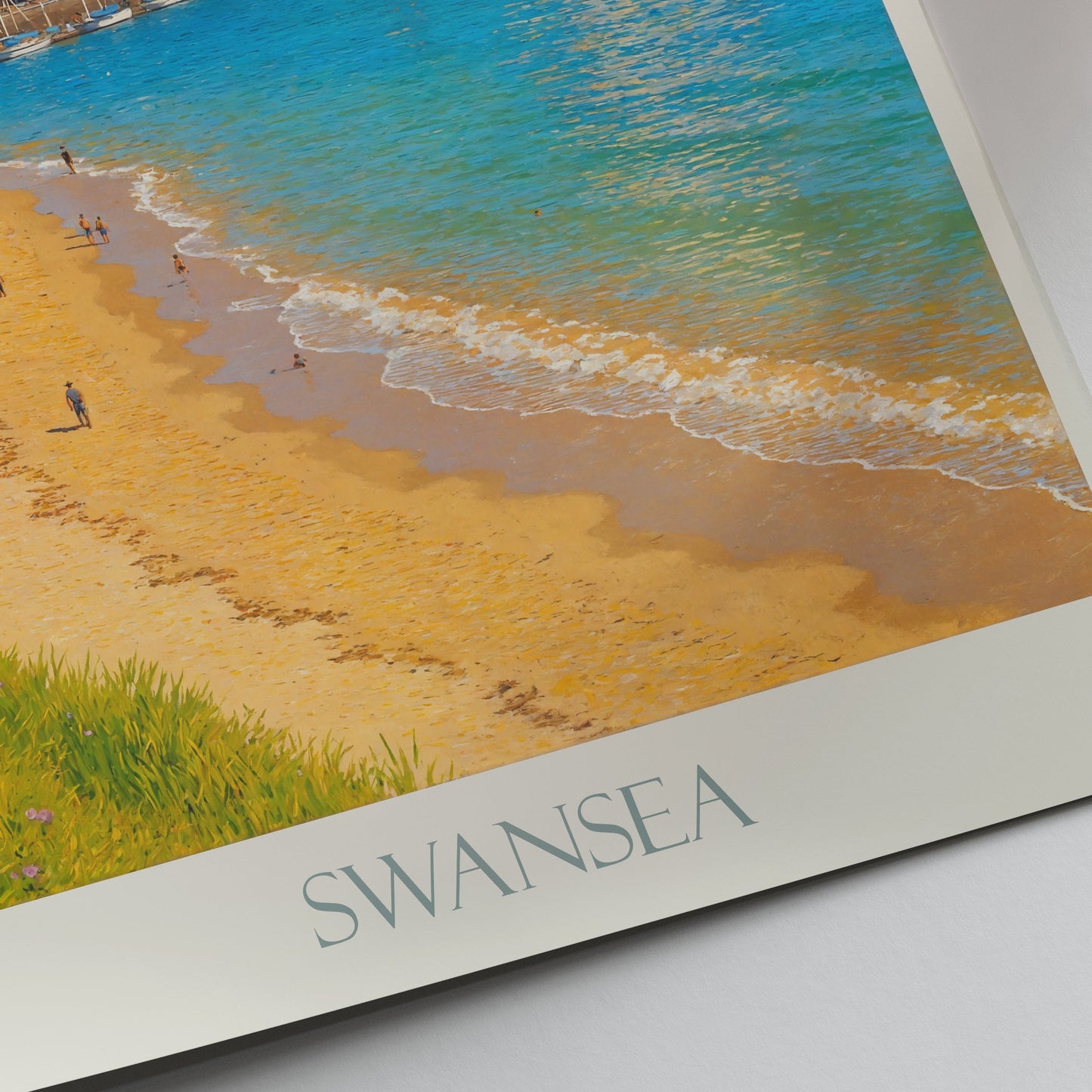Swansea Travel Poster | Wales Beach Art Print | UK Coastal Cityscape | Impasto Style Wall Art