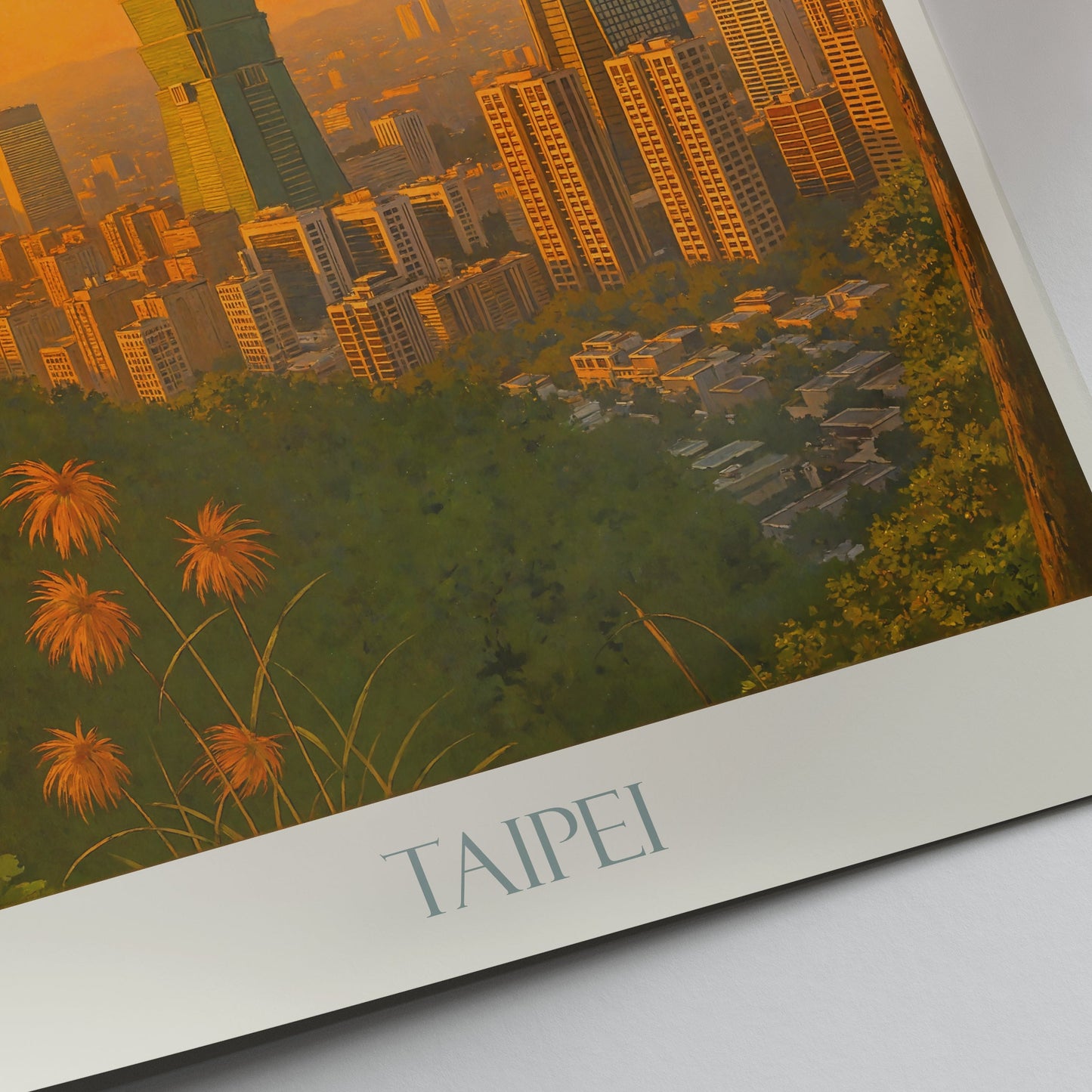 Taipei Travel Poster, Sunset Cityscape ~ Taiwan Skyscraper Art Print | Iconic Taipei 101 Wall Decor