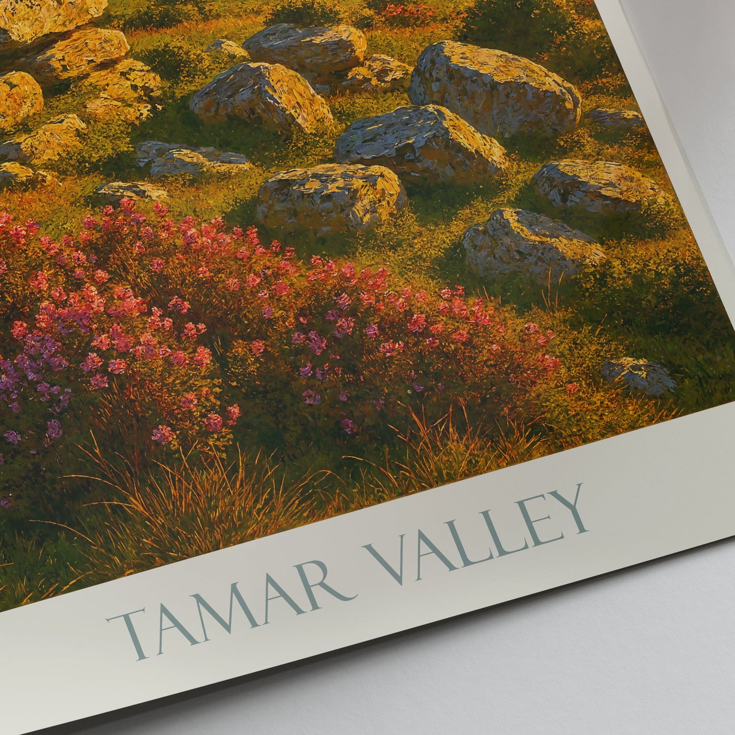Tamar Valley Travel Poster | England Landscape Art Print | UK Scenic Valley View | Rustic Farmhouse Decor | Sunset Painting