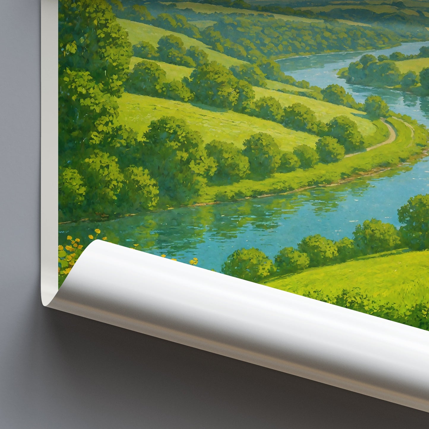 Tamar Valley Travel Poster, England River Landscape Art Print | Idyllic UK Nature Wall Decor | Green Countryside Scene