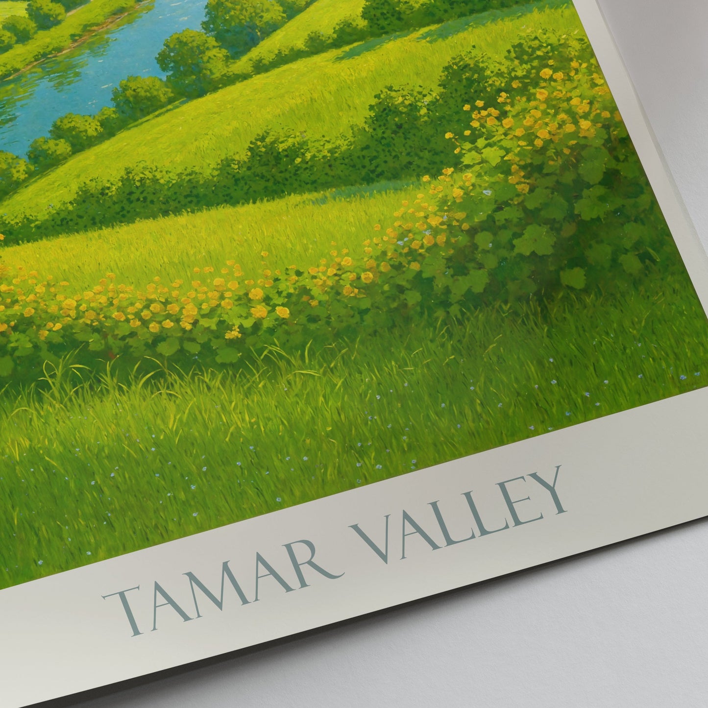 Tamar Valley Travel Poster, England River Landscape Art Print | Idyllic UK Nature Wall Decor | Green Countryside Scene