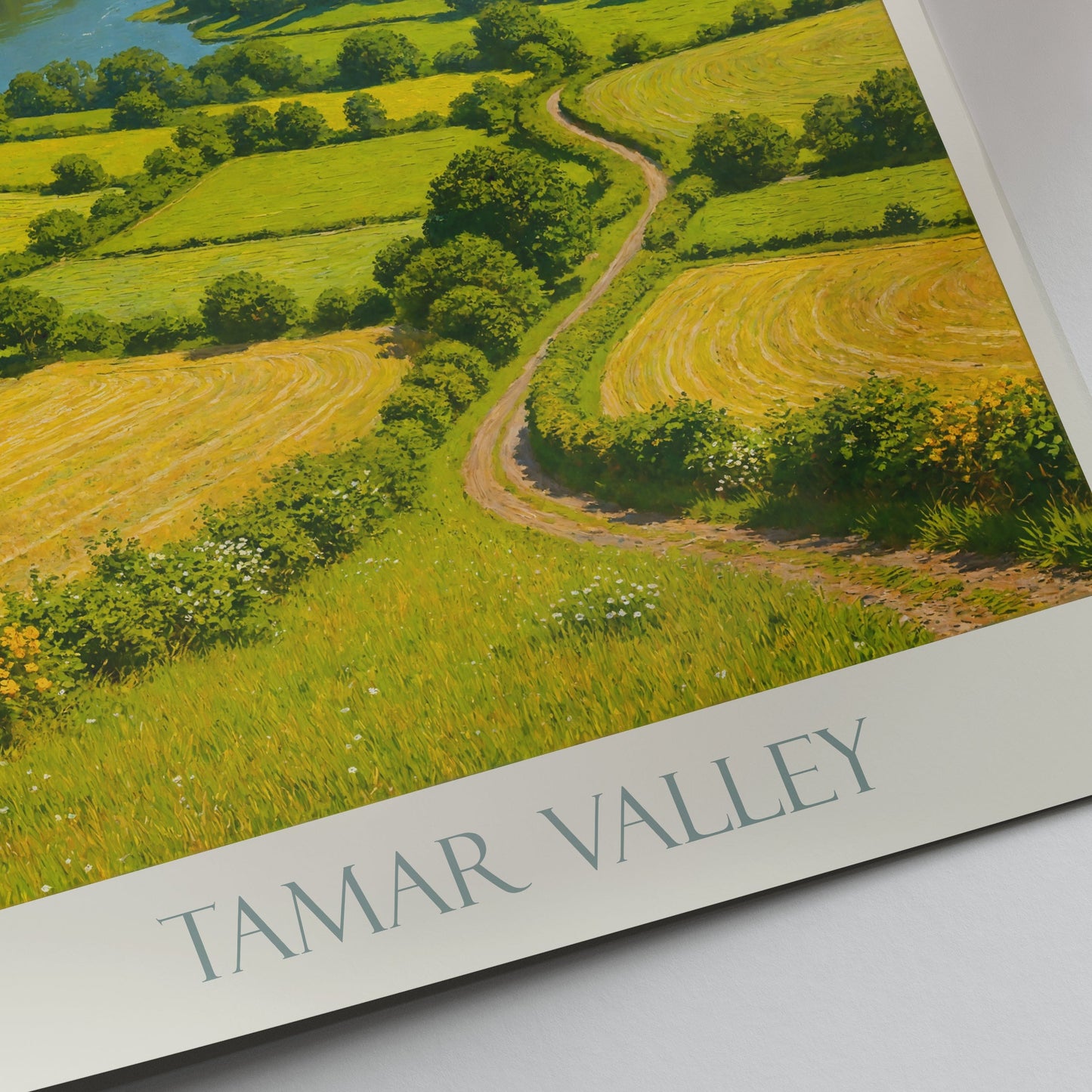 Tamar Valley Travel Poster, UK | Scenic River Landscape Art Print | Painterly English Countryside Wall Decor