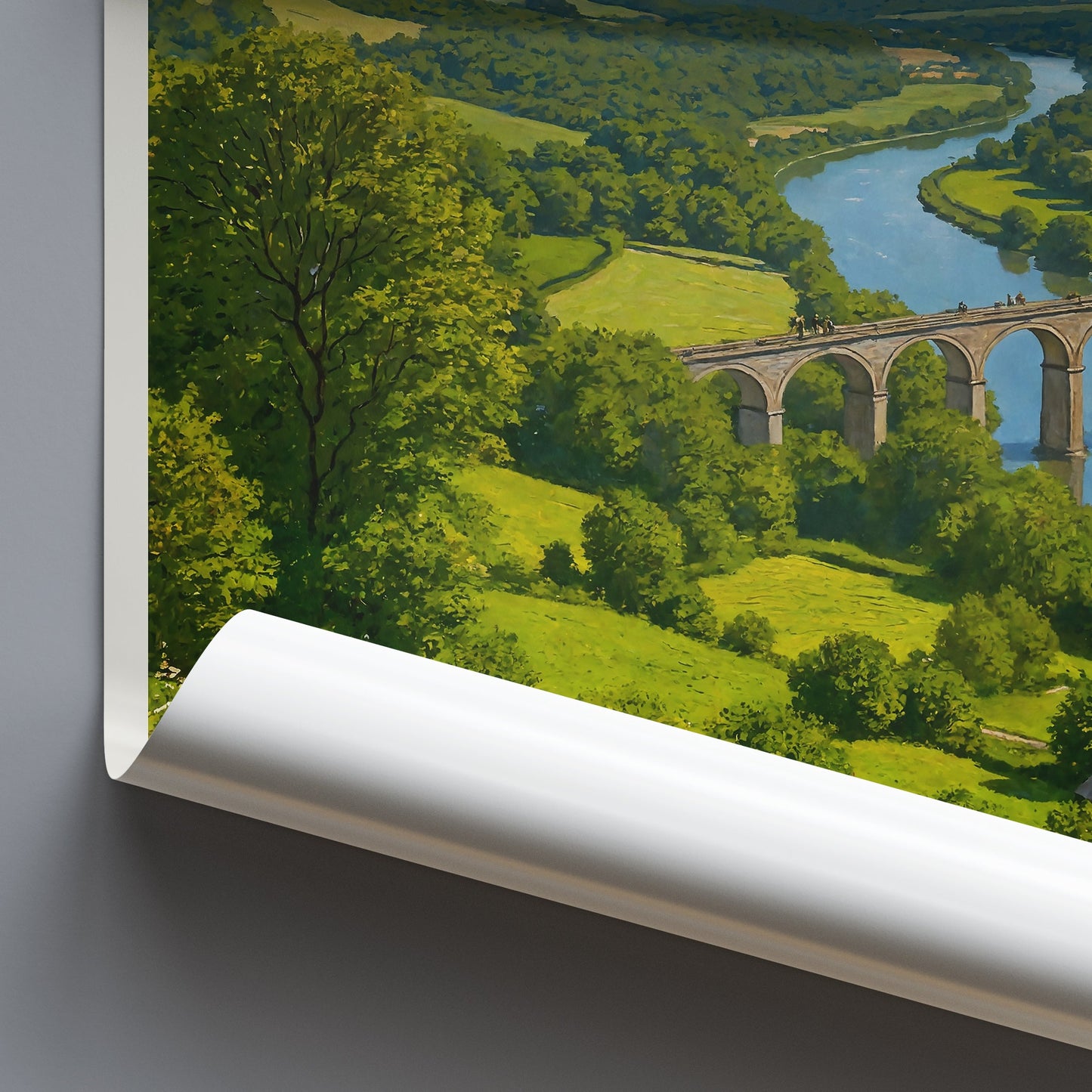 Tamar Valley Travel Poster, Calstock Viaduct | Cornwall UK Art Print | Devon Landscape Wall Decor | River Countryside Painting