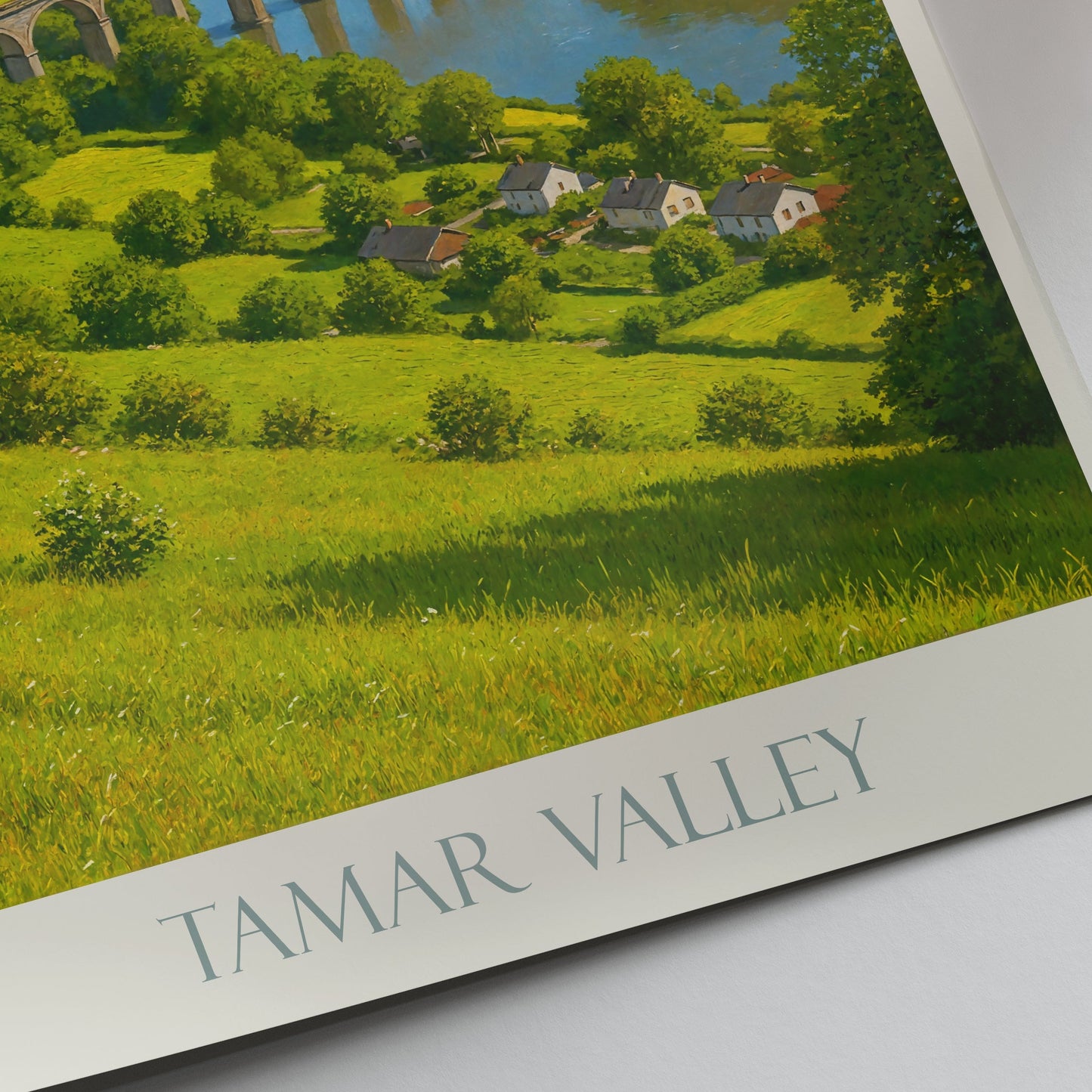 Tamar Valley Travel Poster, Calstock Viaduct | Cornwall UK Art Print | Devon Landscape Wall Decor | River Countryside Painting
