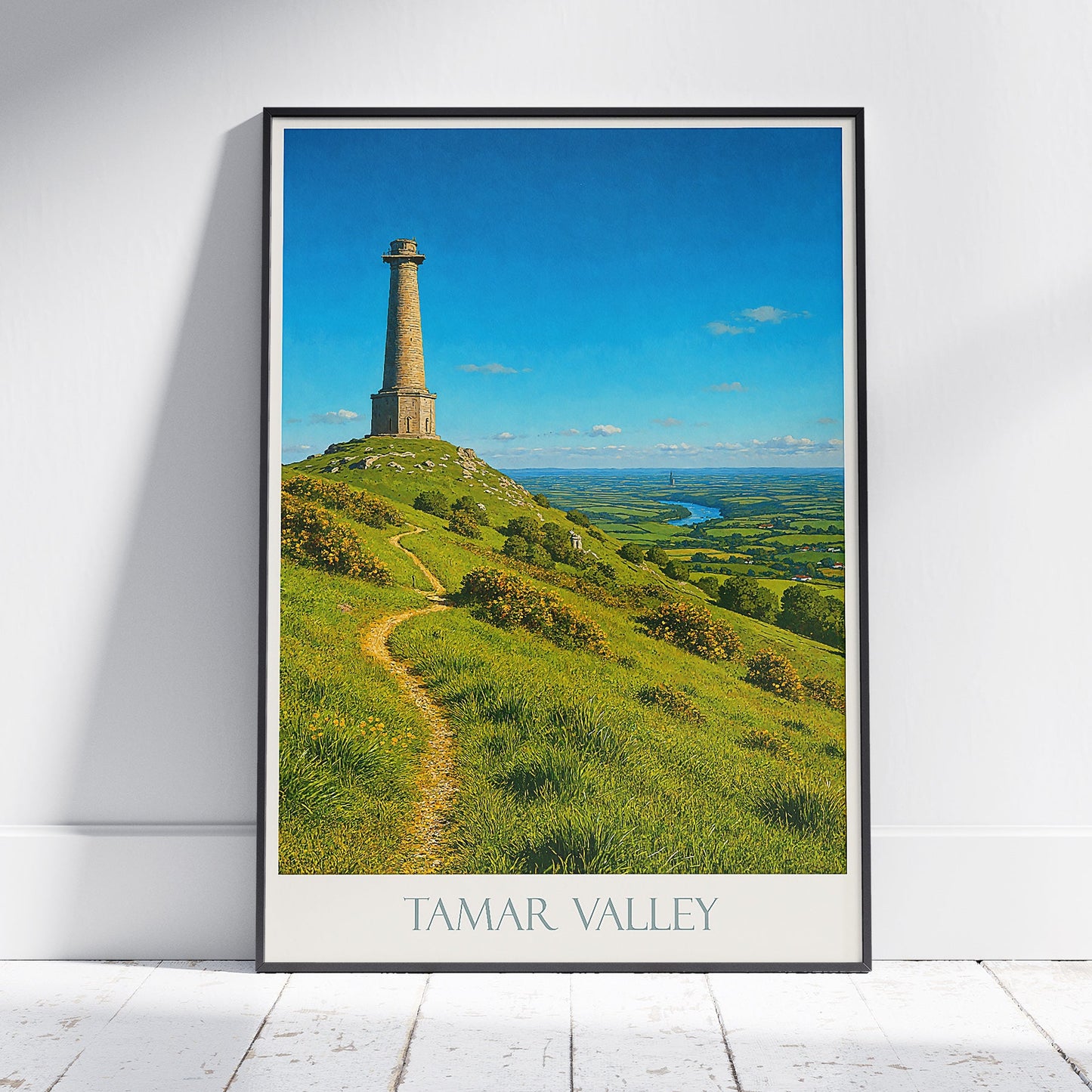 Tamar Valley Travel Poster, Kit Hill View ~ Cornwall & Devon Landscape Art | England Wall Decor | UK Home Gift