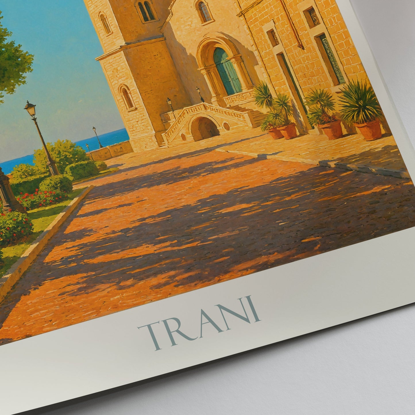 Trani Travel Poster, Trani Cathedral Bell Tower ~ Puglia Italy Art Print | Mediterranean Coastal Decor | Italy Vacation Gift