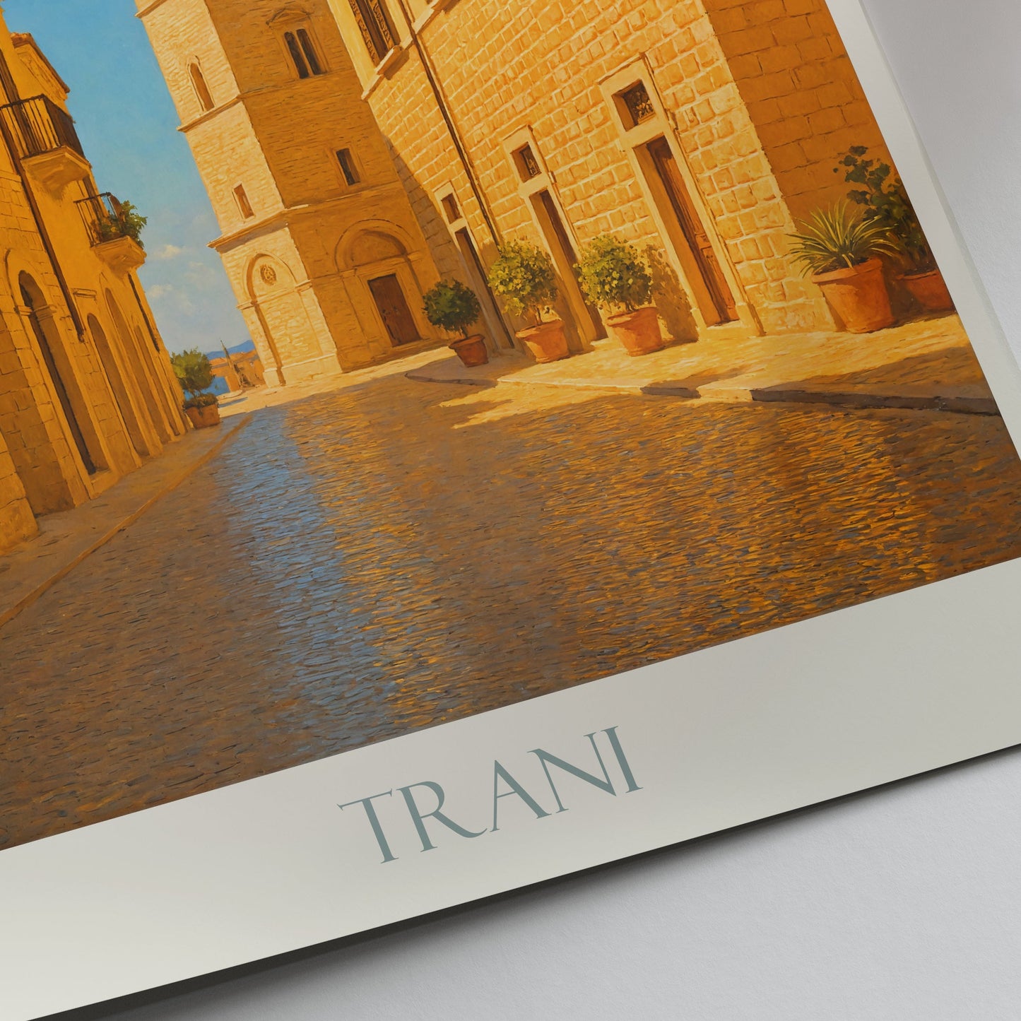 Trani Italy Travel Poster | Torre di Trani Cathedral Bell Tower Art Print | Historic Puglia Wall Decor | Italian Cityscape Art Gift
