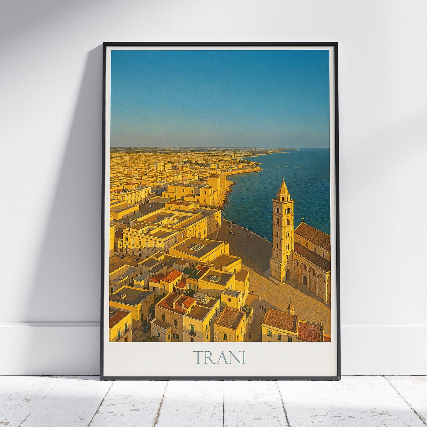 Trani Italy Travel Poster | Coastal Puglia Cityscape Print | Cathedral Wall Art | Mediterranean Home Decor Gift