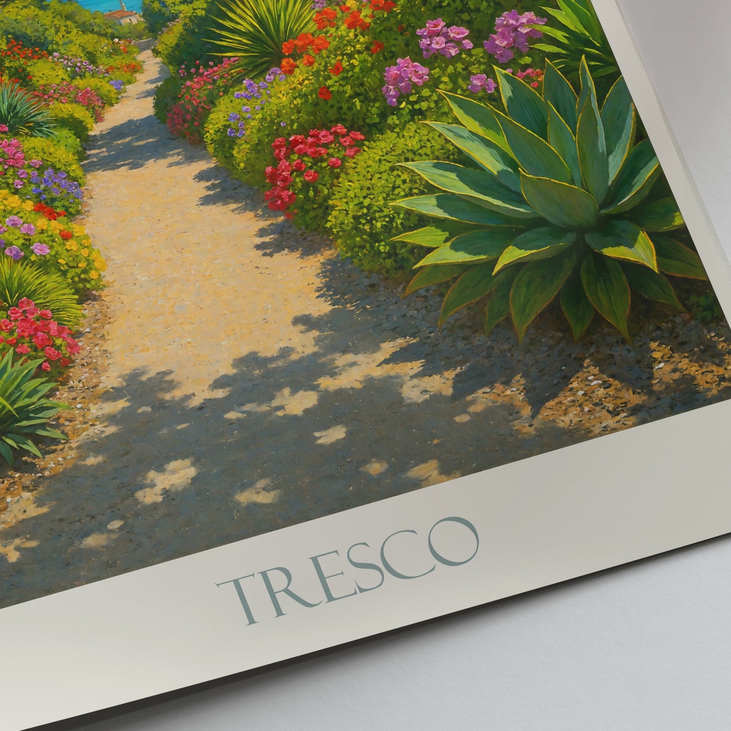 Tresco Abbey Gardens Travel Poster | Isles of Scilly Cornwall Coastal Art | Tropical Garden Painted Print & Home Decor
