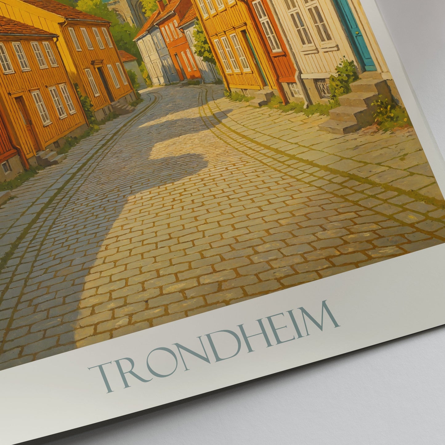 Trondheim Travel Poster, Nidaros Cathedral & Wooden Houses ~ Norway Art Print | Nordic Cityscape Wall Decor Gift