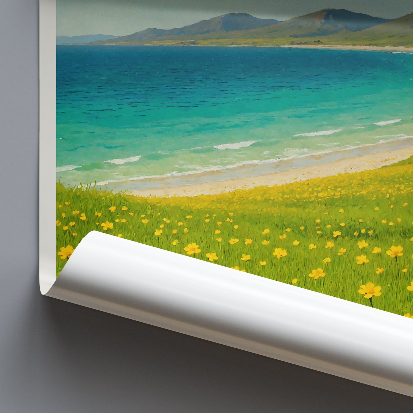 Uist Travel Poster, Outer Hebrides Scotland Art Print | Wildflower Meadow Coastal Landscape Wall Art | Isle of Uist Nature Decor