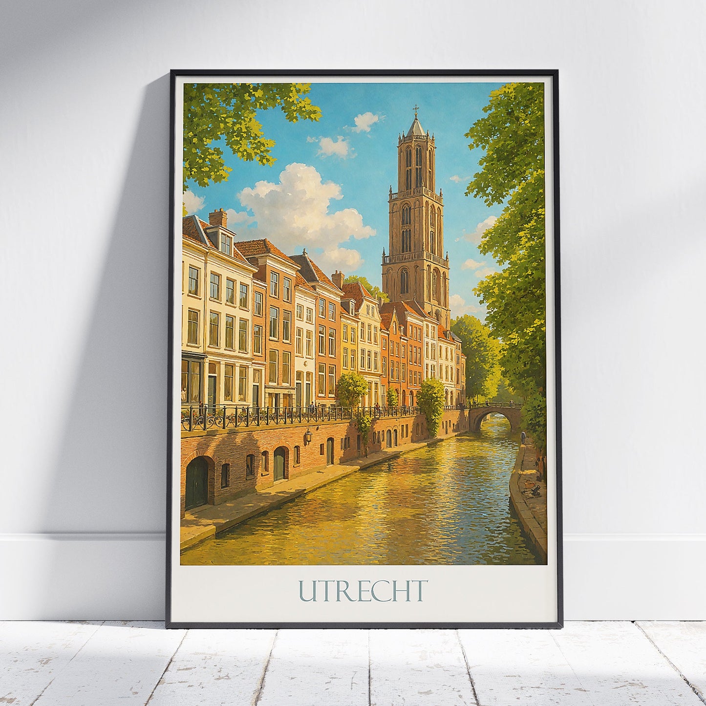 Utrecht Travel Poster, Dom Tower Canal Scene ~ Netherlands Art Print | Historic Cityscape Wall Art | European Home Decor Gift