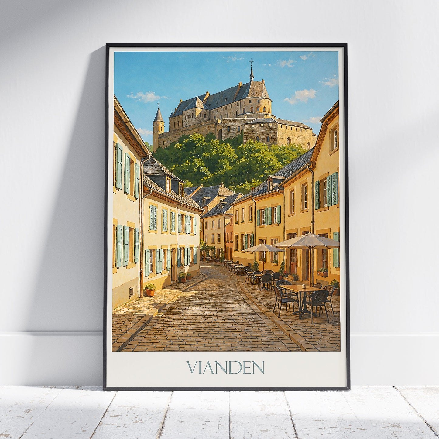 Vianden Travel Poster, Luxembourg | Vianden Castle Art Print | Charming European Street View Wall Decor