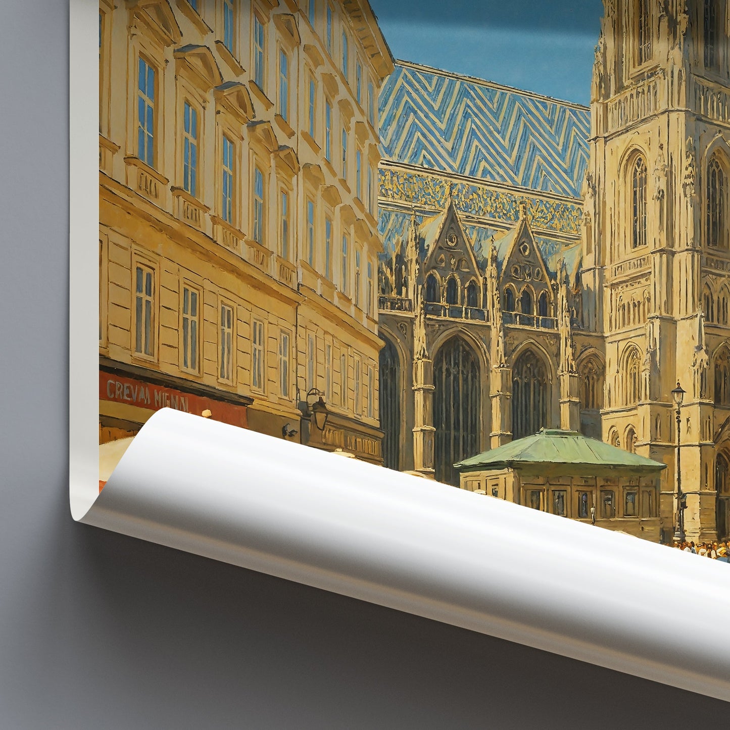 Vienna Travel Poster | Stephansdom Cathedral | Viennese Street Scene Art Print | Austrian Cafe Culture Wall Decor