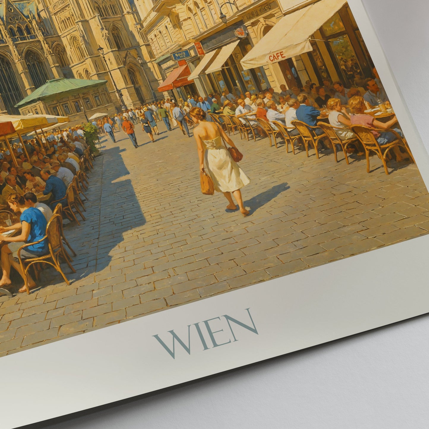 Vienna Travel Poster | Stephansdom Cathedral | Viennese Street Scene Art Print | Austrian Cafe Culture Wall Decor