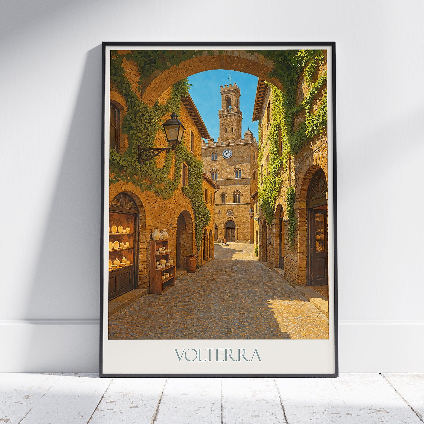 Volterra Italy Travel Poster | Tuscan Stone Alleyway Wall Art Print | Historic Old Town Decor & Italian Gift