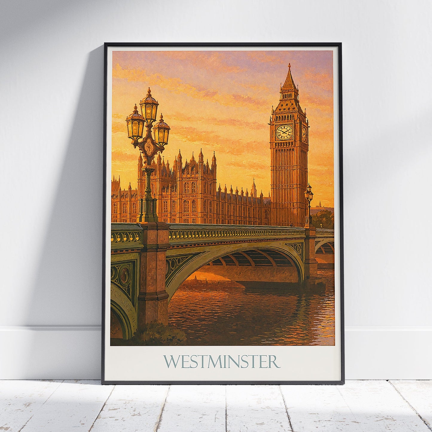 Westminster London Travel Poster, Big Ben Sunset Art | Houses of Parliament Print | Iconic UK Cityscape Wall Decor