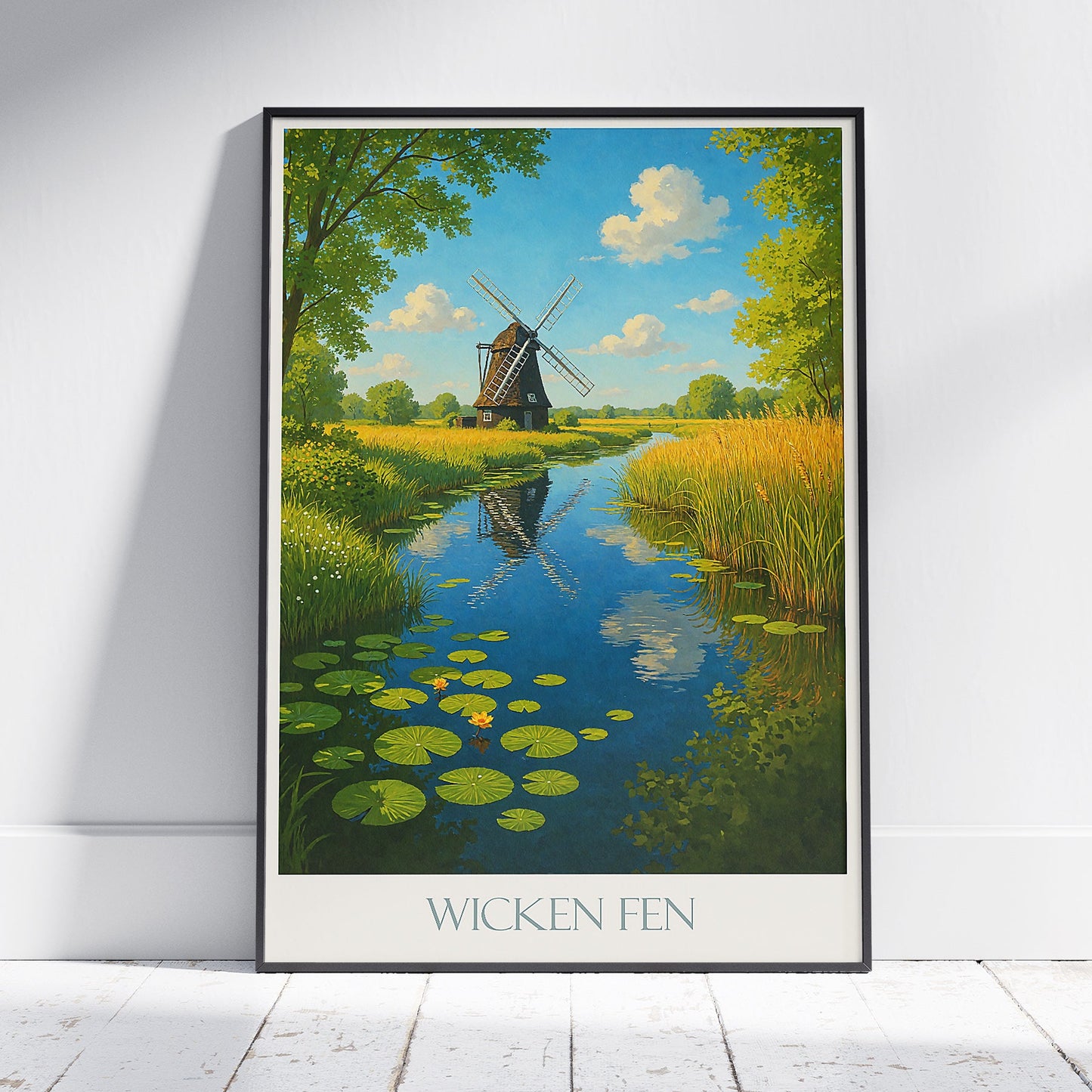 Wicken Fen Travel Poster | England Windmill Art Print | Cambridge Landscape Wall Decor