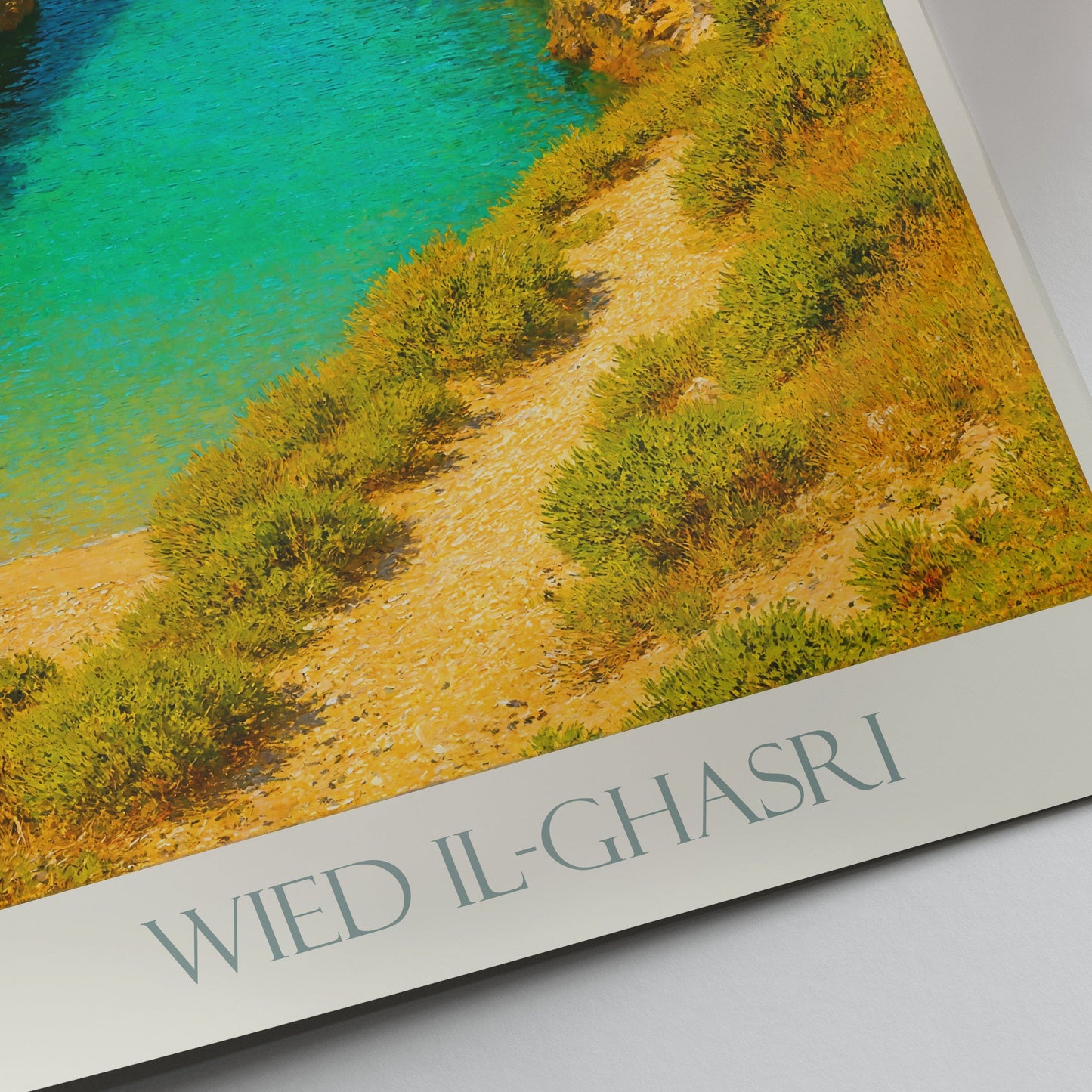 Wied il-Ghasri Travel Poster | Gozo Malta Art Print | Azure Sea Inlet | Mediterranean Coastal Wall Art