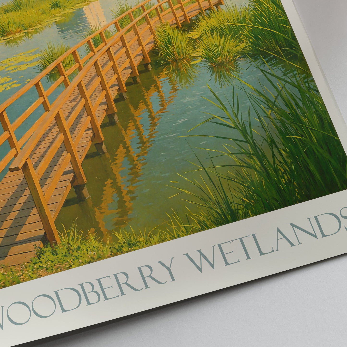 Woodberry Wetlands Travel Poster, London Nature Art Print | Serene Landscape Wall Art | Retro Digital Painting