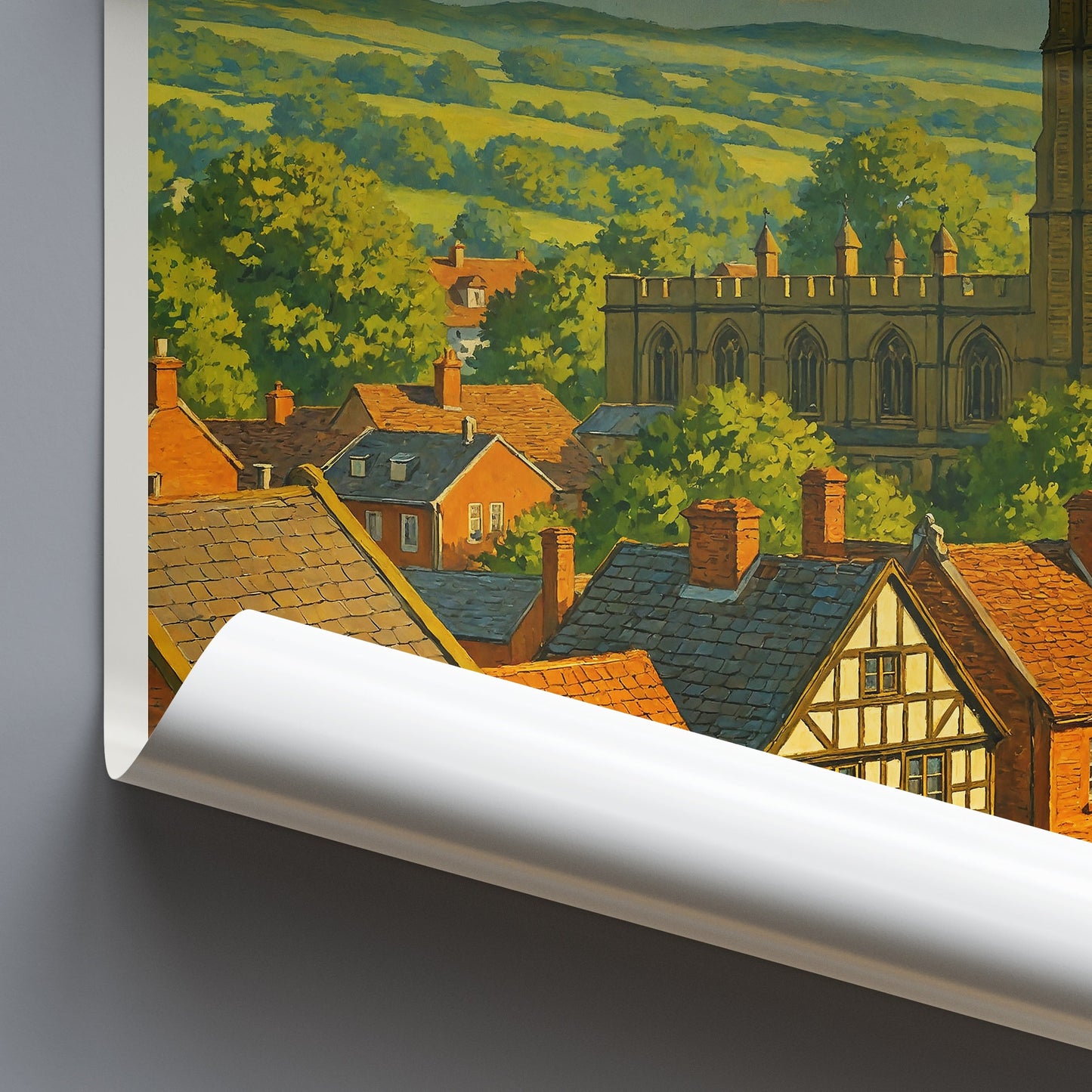 Wrexham Travel Poster, St. Giles' Parish Church ~ Wales Cityscape Art Print | UK Historic Town Wall Decor