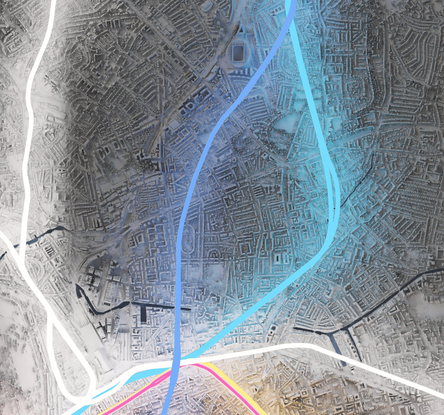 London Underground Tube Shaded Relief Map Print