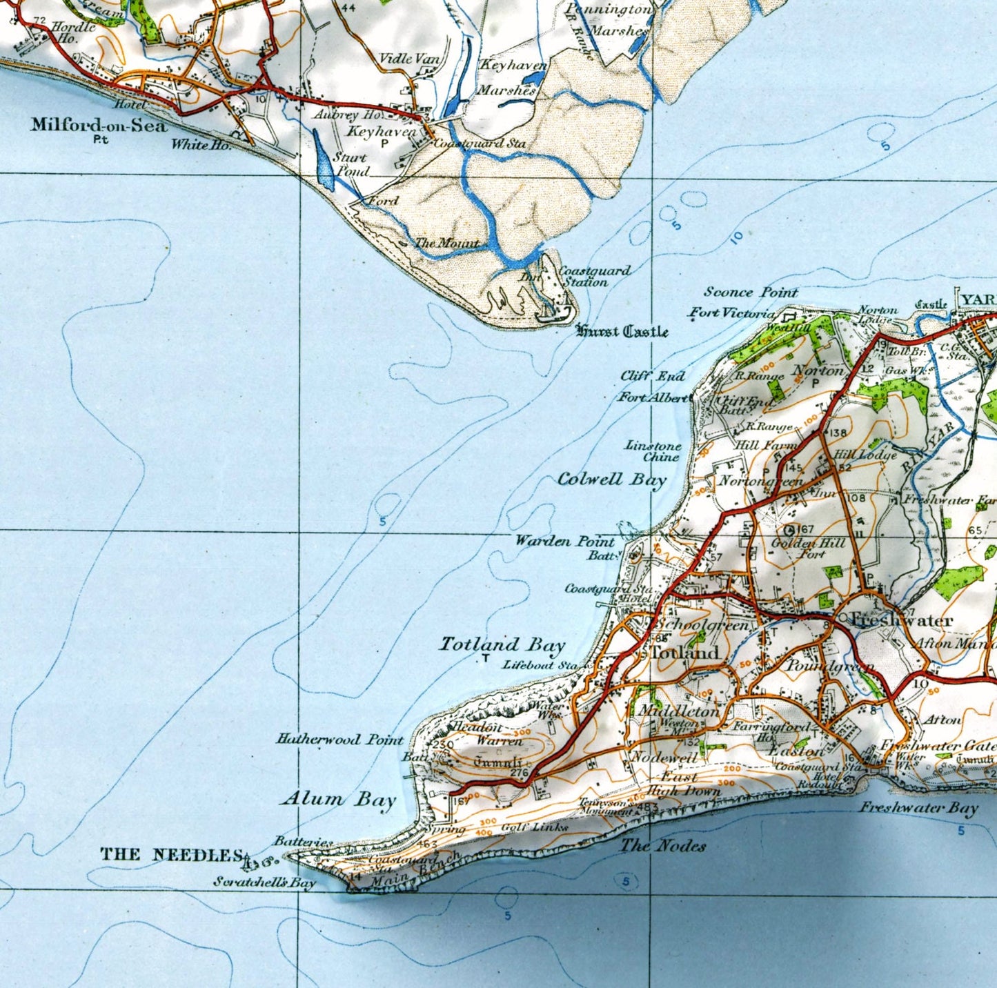 Isle of Wight ~ Vintage Map Shaded Relief 2D Print