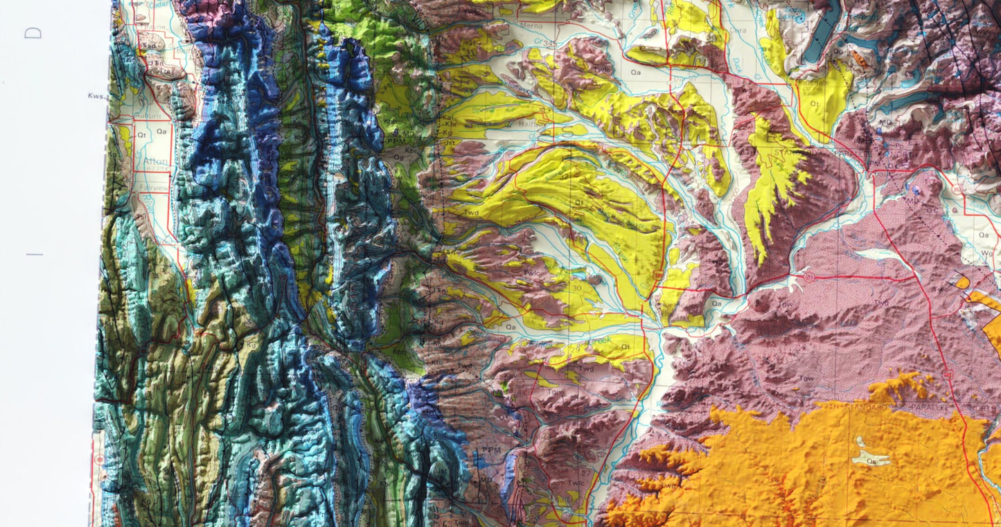 Wyoming Geological 2D Shaded Relief Map
