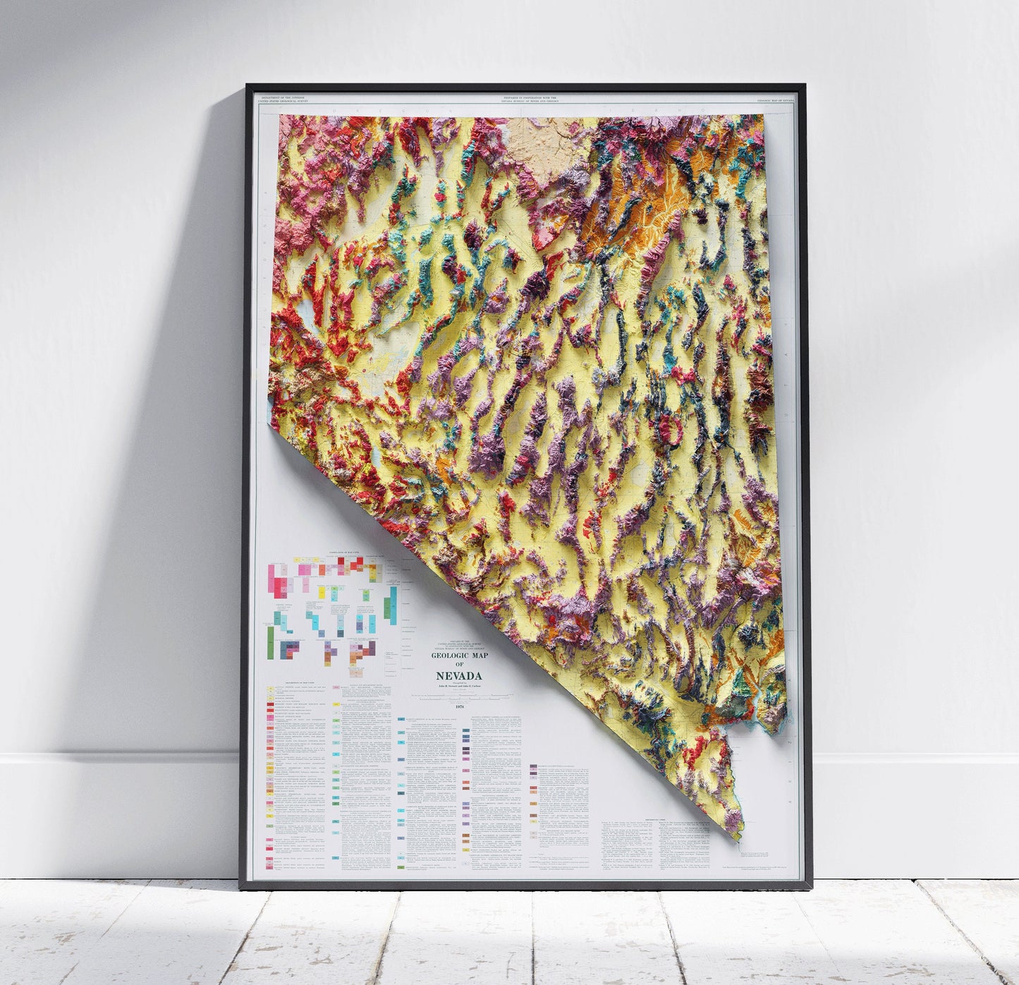 Nevada Vintage Geological Map Print ~ 2D Shaded Relief Topographic
