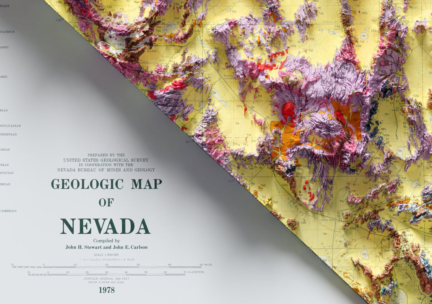 Nevada Vintage Geological Map Print ~ 2D Shaded Relief Topographic